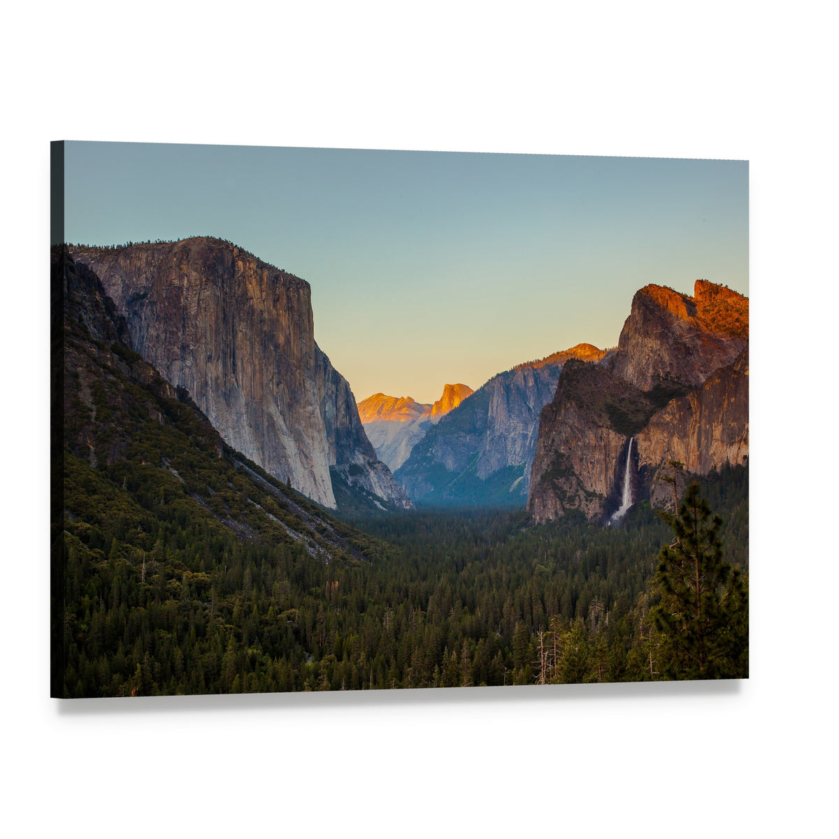 Yosemite Valley at Sunset Canvas Wall Art, single panel gallery wrapped canvas, angled product view