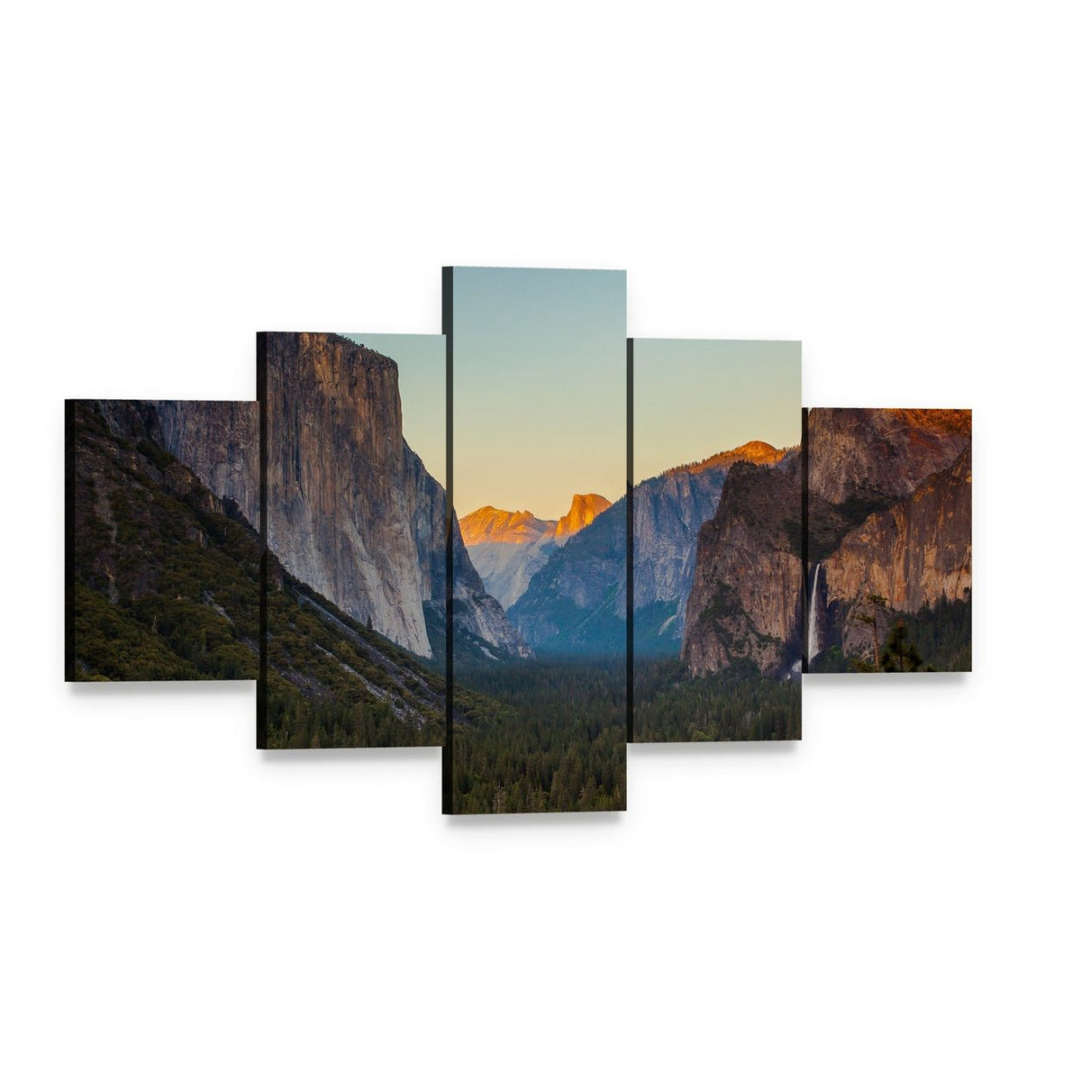 Yosemite Valley at Sunset Canvas Wall Art, 5 panel 5 Star layout gallery wrapped canvas set, angled product view