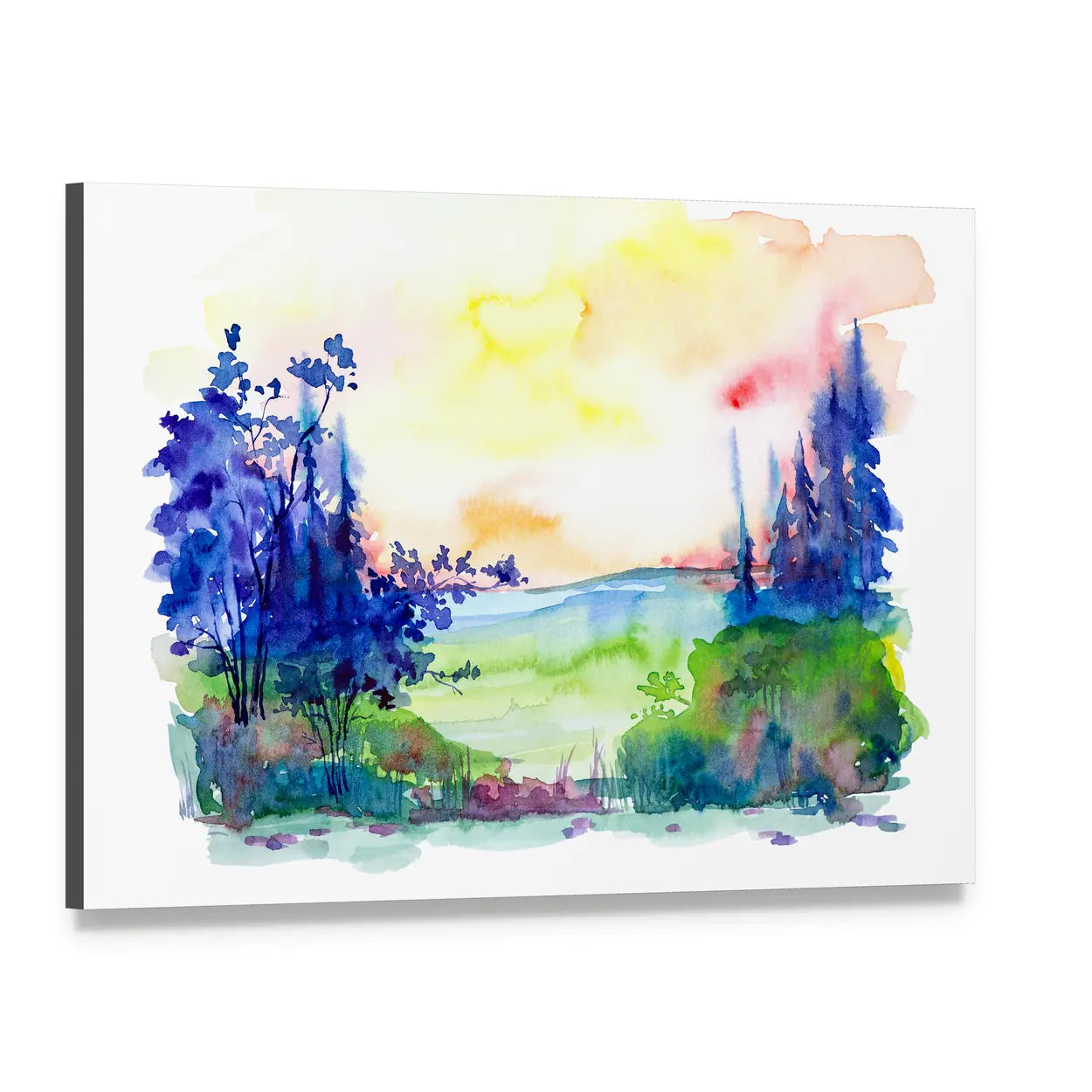 Watercolor Summer Forest Canvas Wall Art, single panel gallery wrapped canvas, angled product view