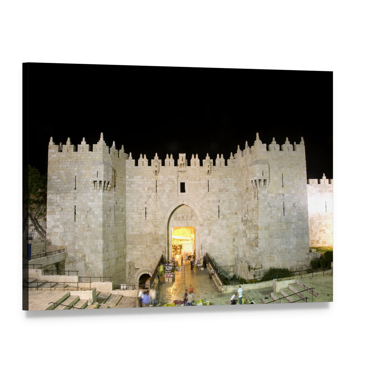 Damascus Gate Entrance at Night Canvas Wall Art, single panel gallery wrapped canvas, angled product view