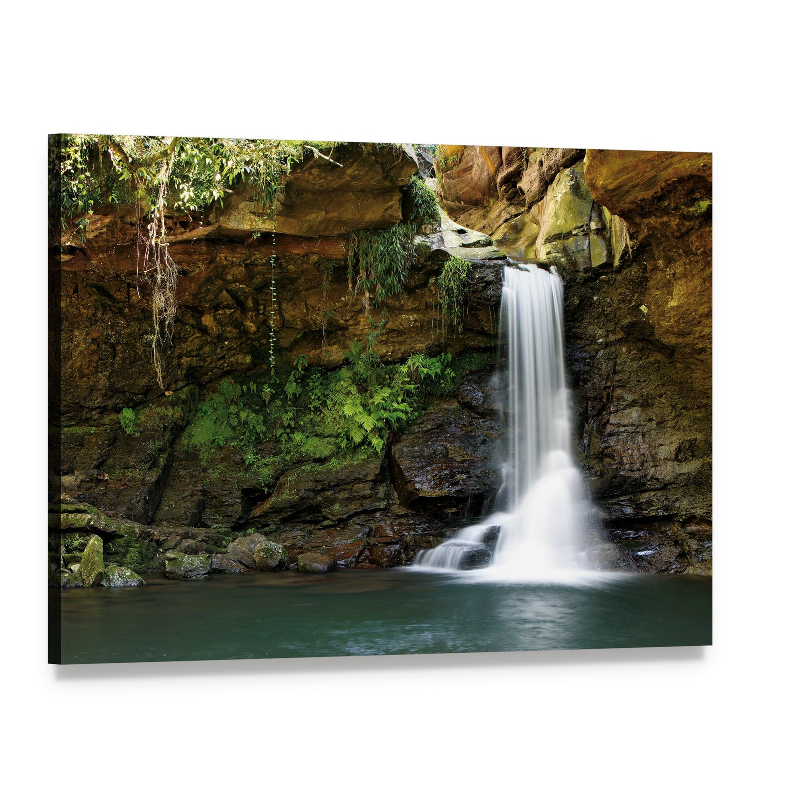 Waterfall at Rocky Place Canvas Wall Art, single panel gallery wrapped canvas, angled product view