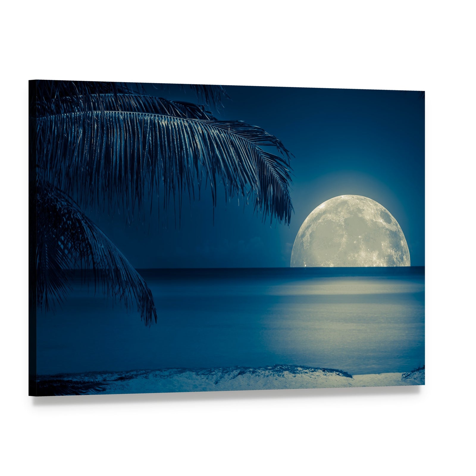 Moonlit Beach Reflection Canvas Wall Art, single panel gallery wrapped canvas, angled product view