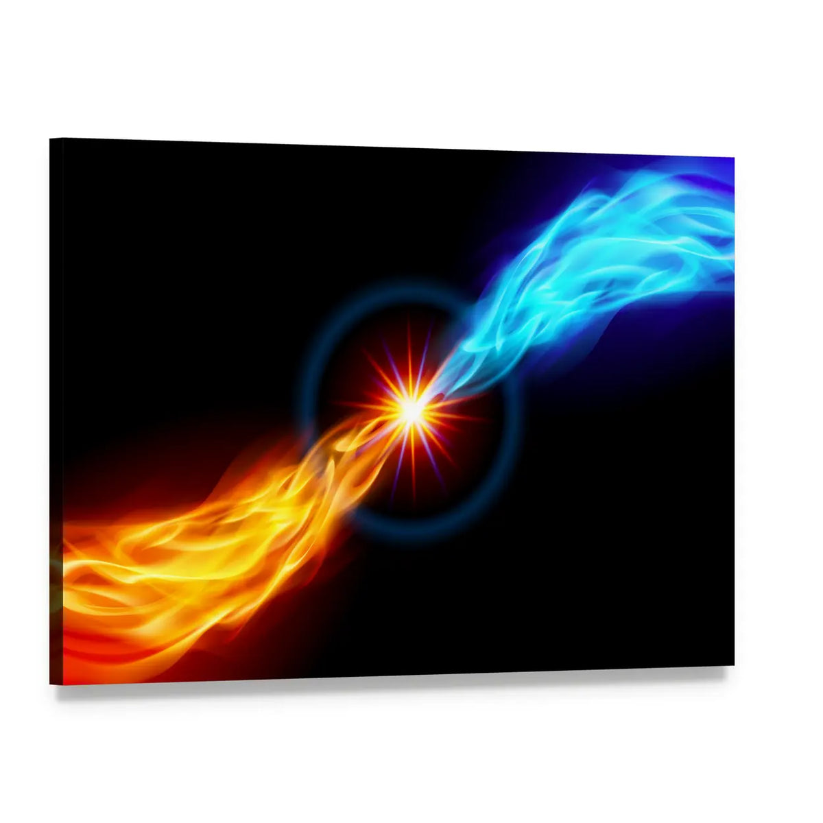 Starburst of Fire and Ice Canvas Wall Art, single panel gallery wrapped canvas, angled product view