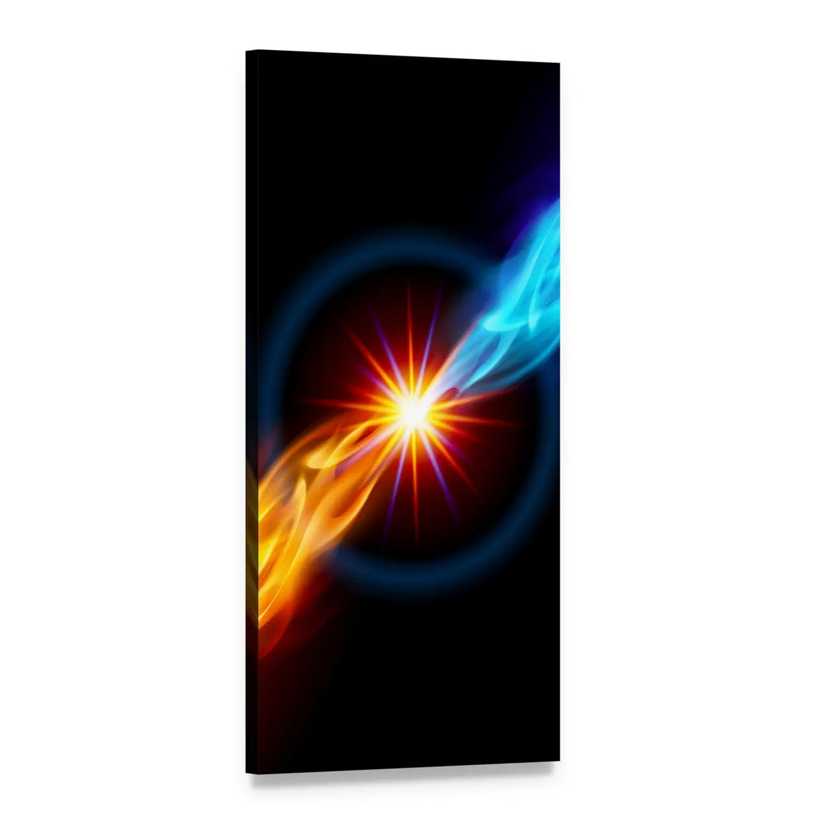 Starburst with Red and Blue Flames Vertical Canvas Wall Art, 1 panel 1 Vertical layout gallery wrapped canvas set, angled product view