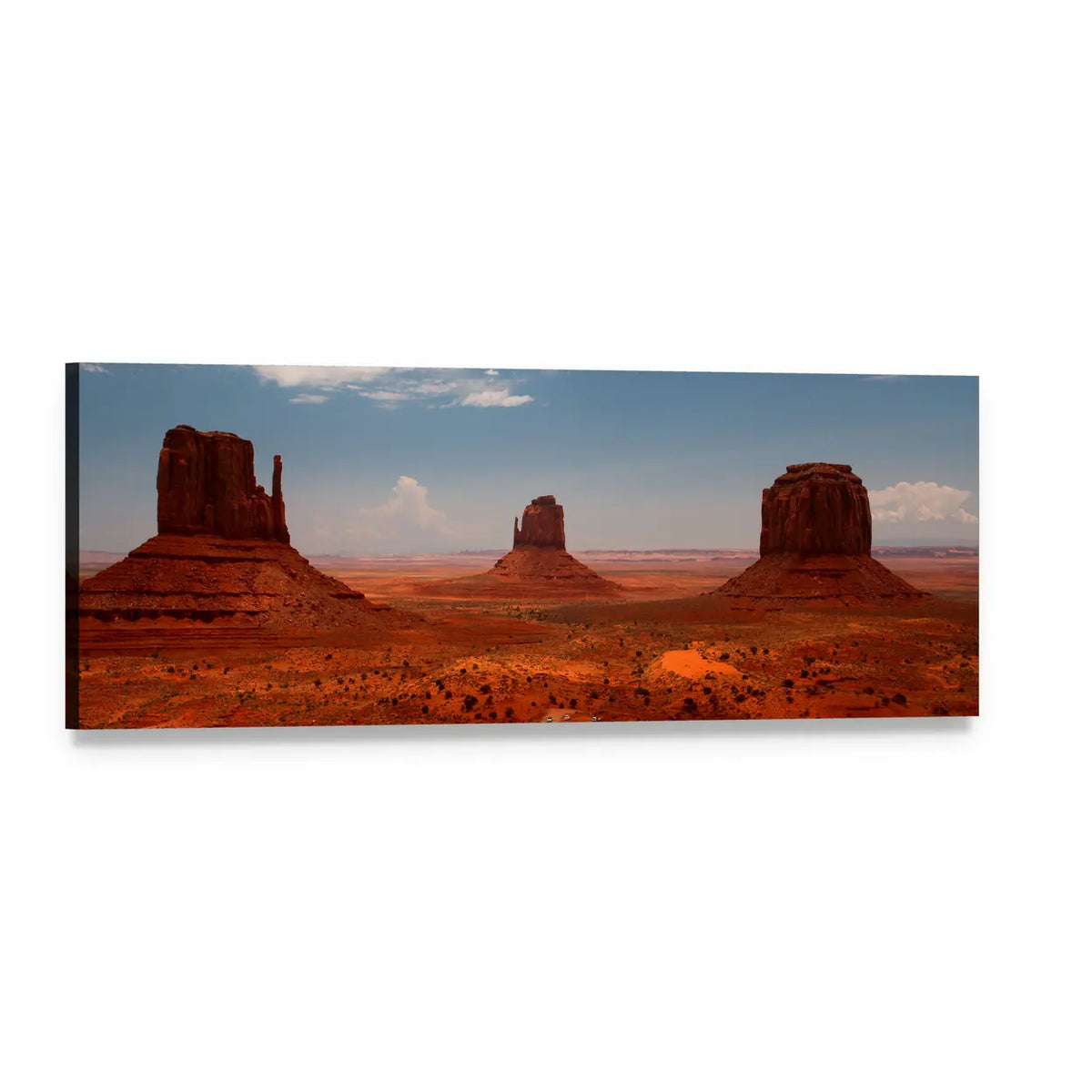 Monument Valley Utah Landscape Panoramic Canvas Wall Art, single panel gallery wrapped canvas, angled product view