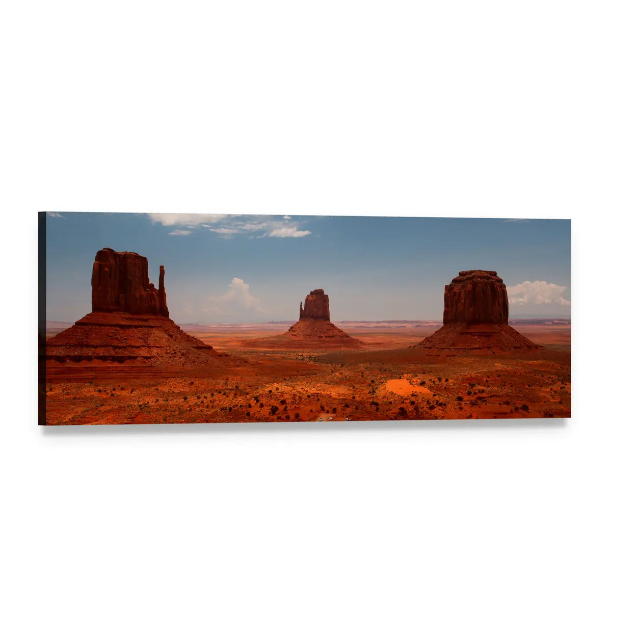 Monument Valley Utah Landscape Panoramic Canvas Wall Art, single panel gallery wrapped canvas, angled product view