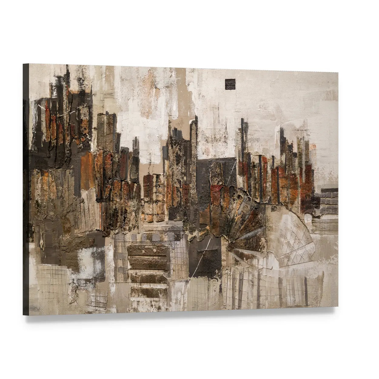 Textured Abstract Urban Skyline Canvas Wall Art, single panel gallery wrapped canvas, angled product view
