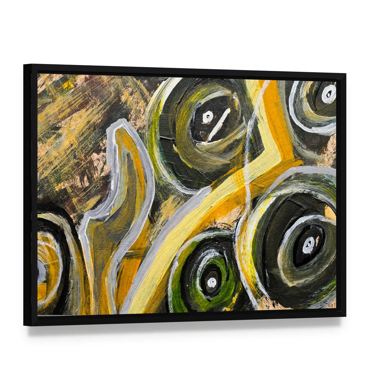 Brush Strokes Texture Canvas Wall Art, framed canvas in a black floater frame, angled product view