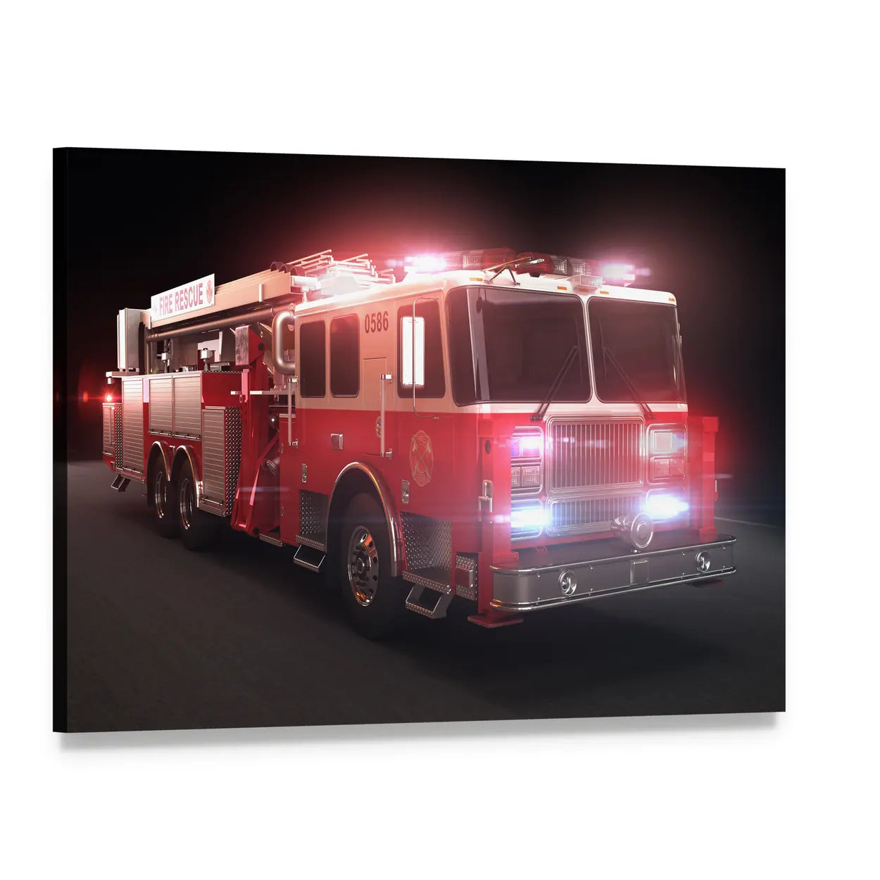 Fire Truck Number 0586 Canvas Wall Art, single panel gallery wrapped canvas, angled product view