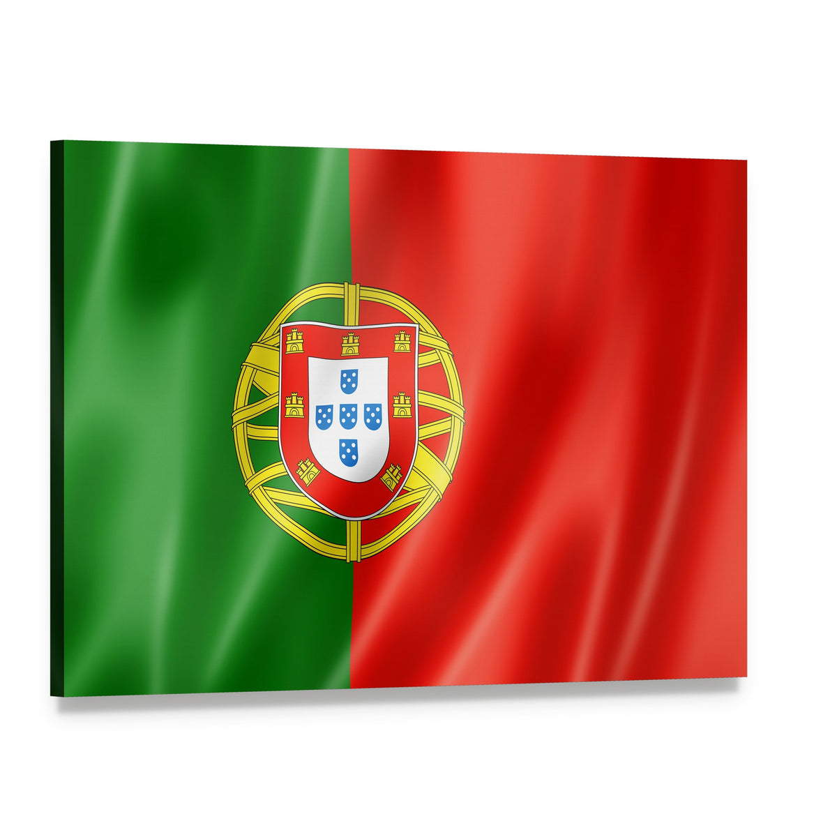 Portugal Flag with Rippling Effect Canvas Wall Art, single panel gallery wrapped canvas, angled product view