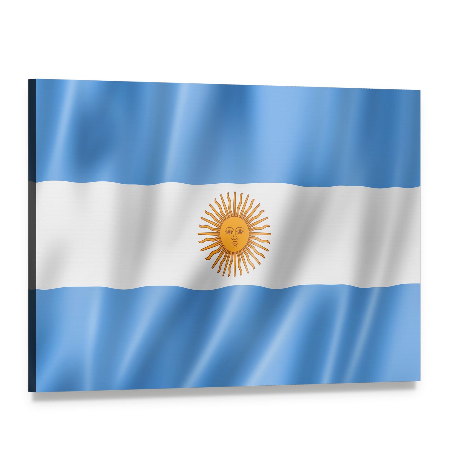 Waving Argentina Flag Canvas Wall Art, single panel gallery wrapped canvas, angled product view