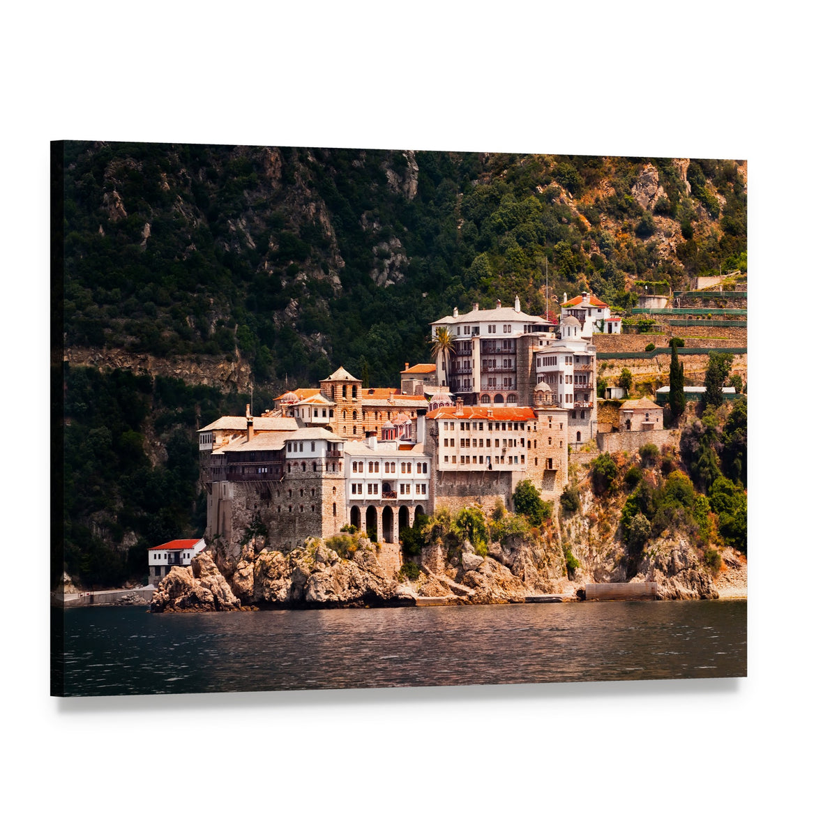 Monastery Agia Grigoriou Canvas Wall Art, single panel gallery wrapped canvas, angled product view