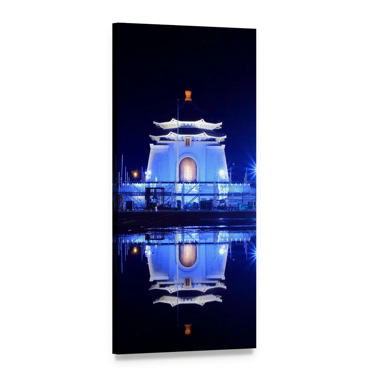 Chiang Kai-shek Memorial Hall at Night Vertical Canvas Wall Art, 1 panel 1 Vertical layout gallery wrapped canvas set, angled product view