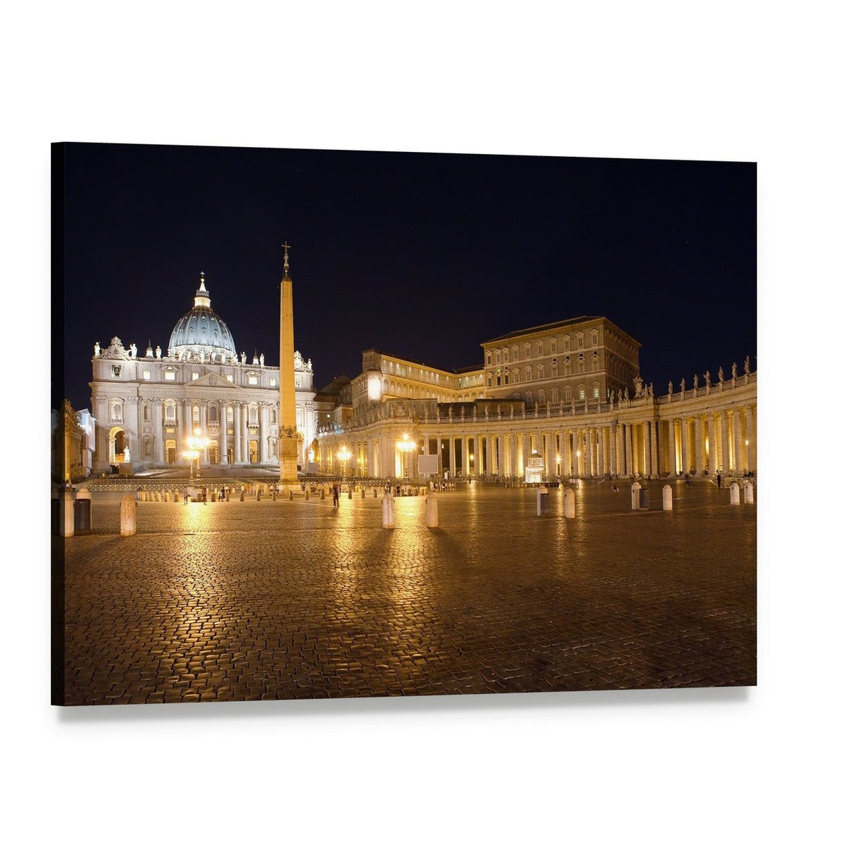 Saint Peter's Square at Night Canvas Wall Art, single panel gallery wrapped canvas, angled product view