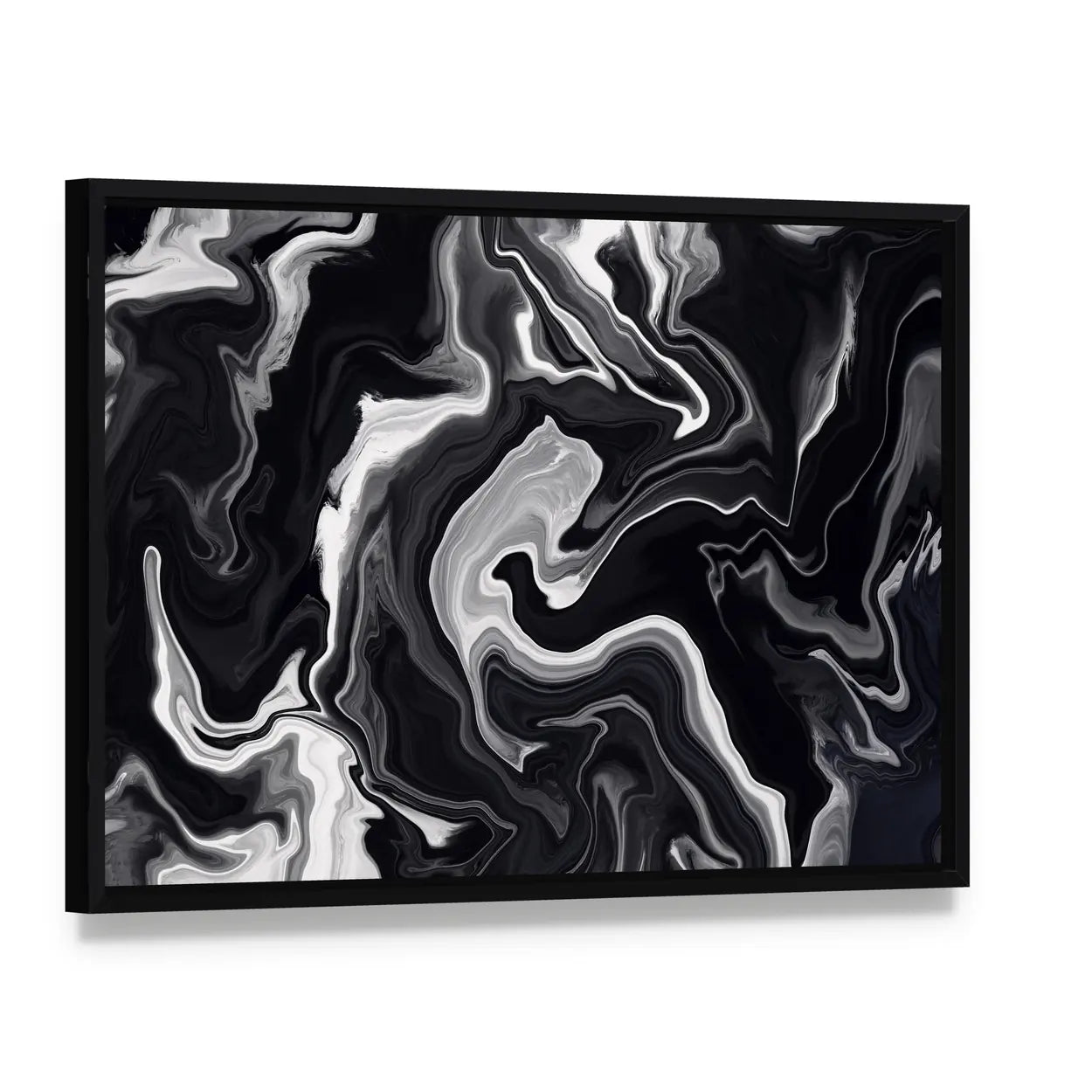 Marble Textured Artwork Canvas Wall Art, framed canvas in a black floater frame, angled product view