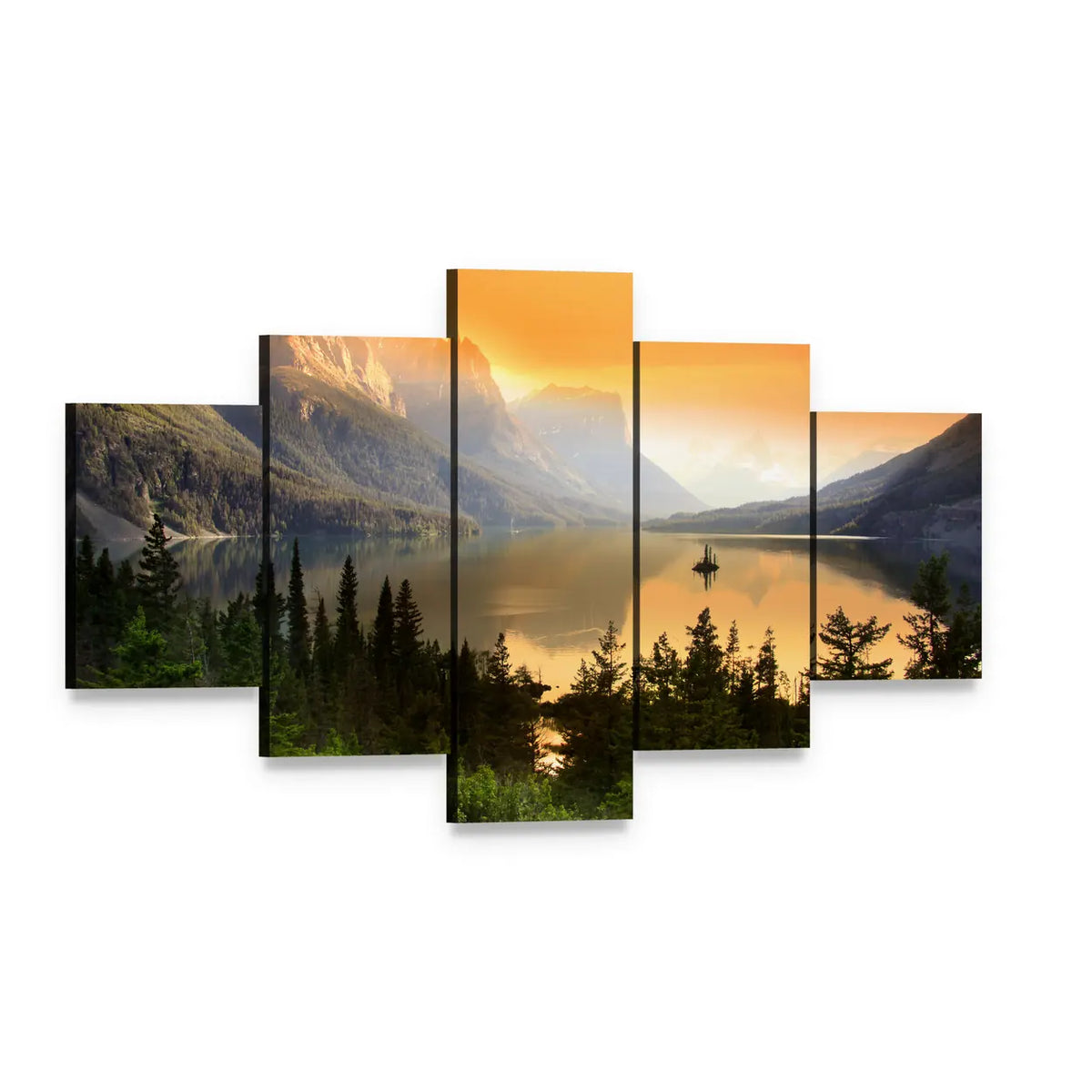 Wild Goose Island, Glacier National Park Canvas Wall Art, 5 panel 5 Star layout gallery wrapped canvas set, angled product view