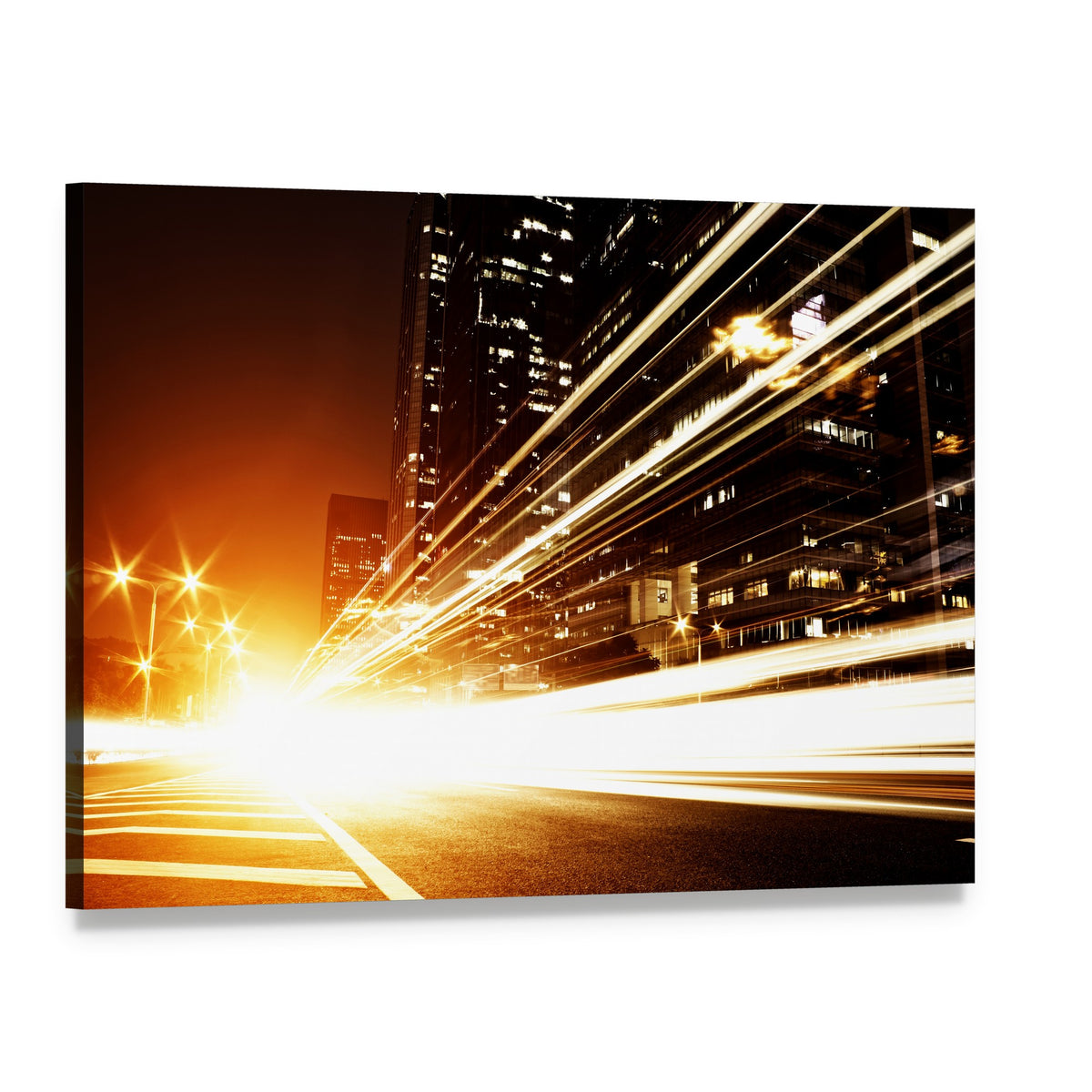 High Speed Cars at Night Canvas Wall Art, single panel gallery wrapped canvas, angled product view