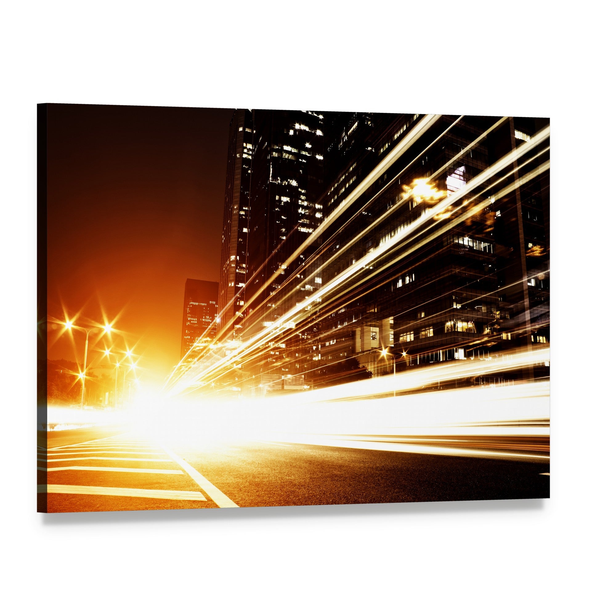 High Speed Cars at Night Canvas Wall Art, single panel gallery wrapped canvas, angled product view