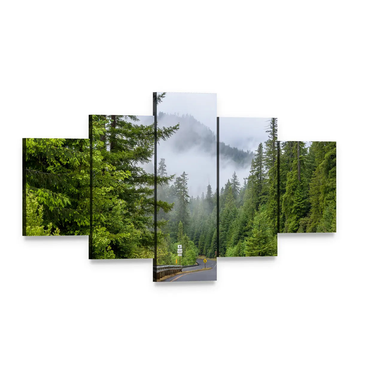 Highway in Redwood Forest Canvas Wall Art, 5 panel 5 Star layout gallery wrapped canvas set, angled product view