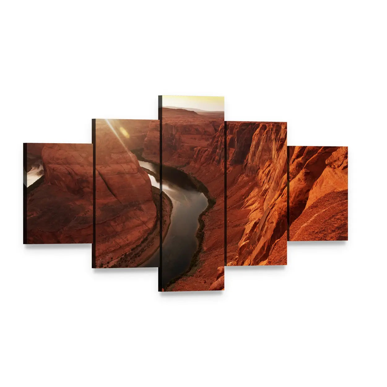 Horseshoe Bend at Sunset Canvas Wall Art, 5 panel 5 Star layout gallery wrapped canvas set, angled product view