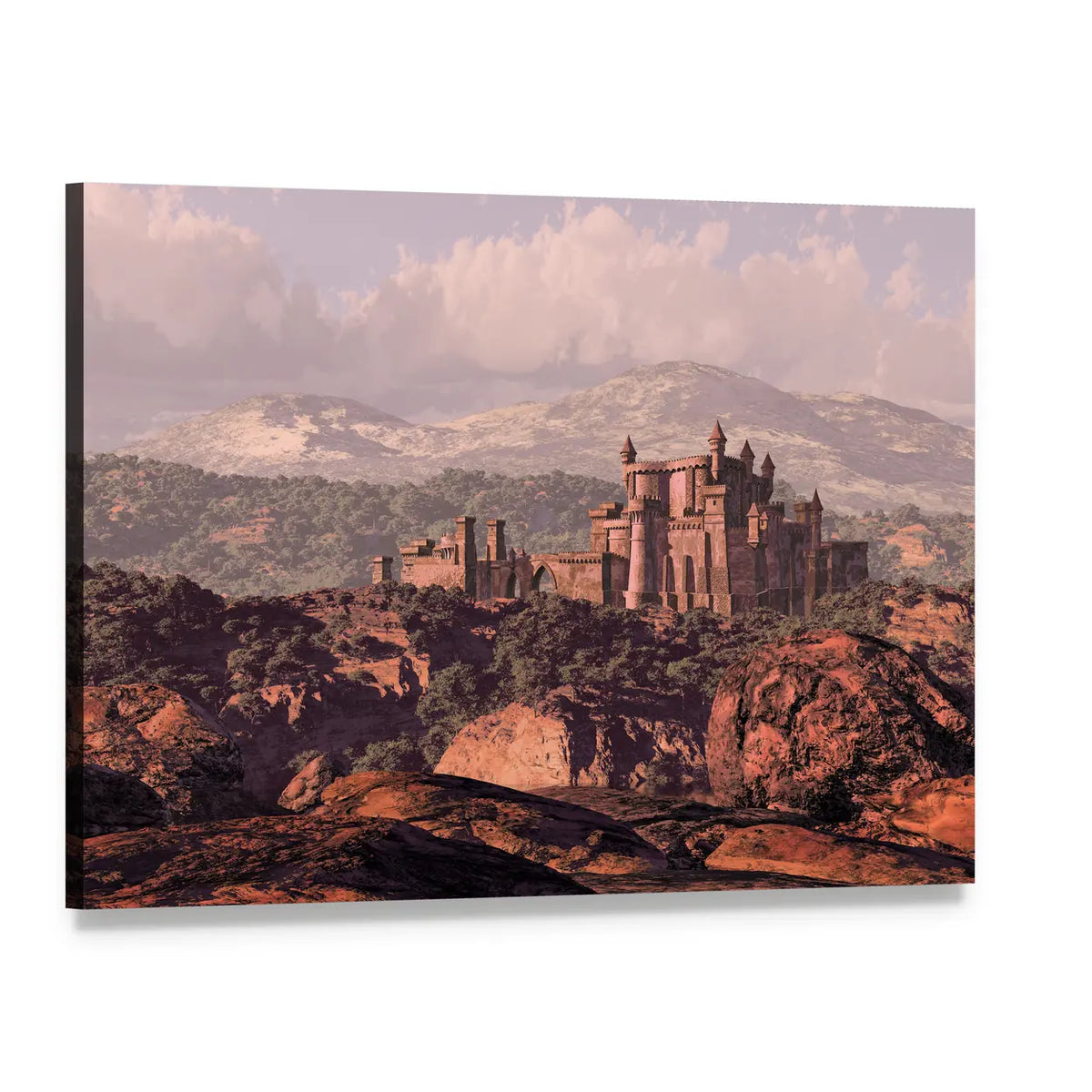 Medieval Castle Fortress Canvas Wall Art, single panel gallery wrapped canvas, angled product view