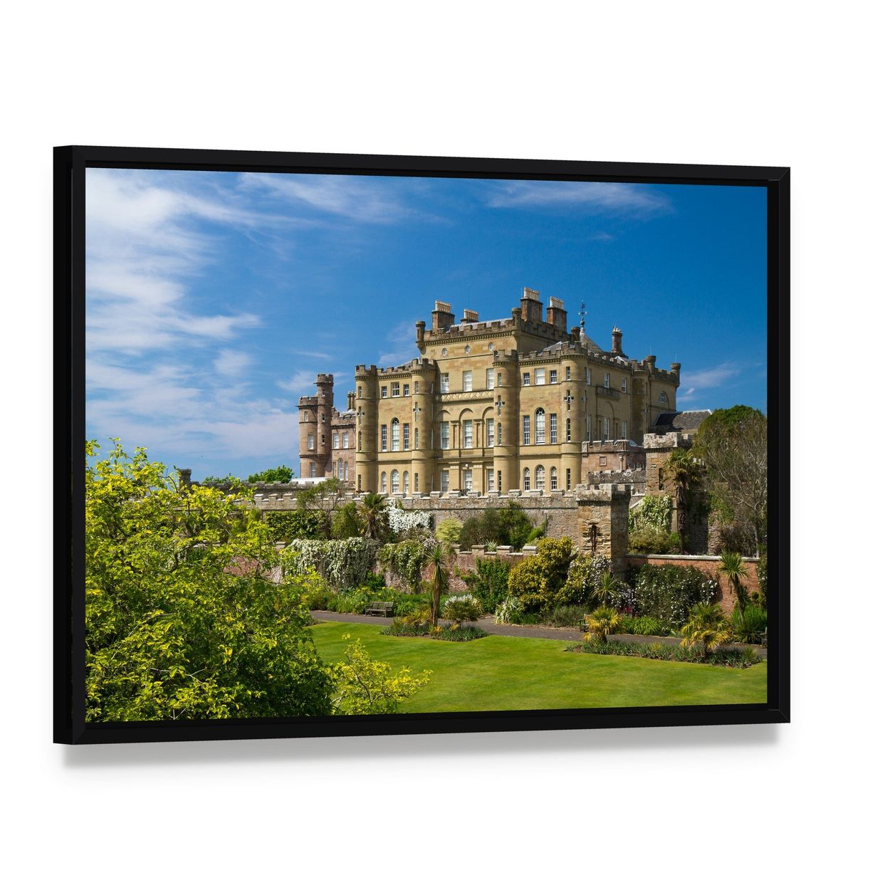 Culzean Castle Scotland Canvas Wall Art, framed canvas in a black floater frame, angled product view