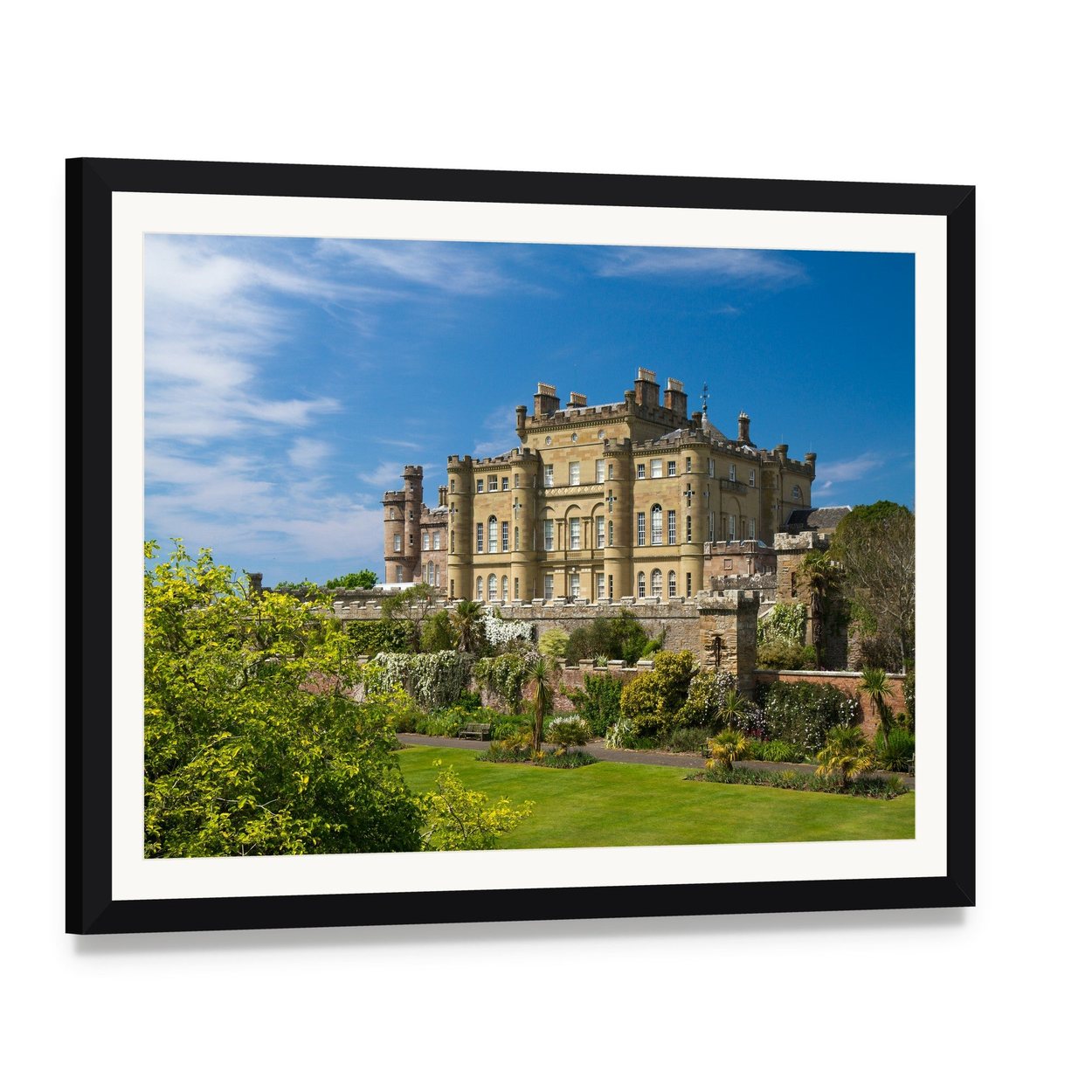 Culzean Castle Scotland Canvas Wall Art, framed print with white mat and black frame, angled product view