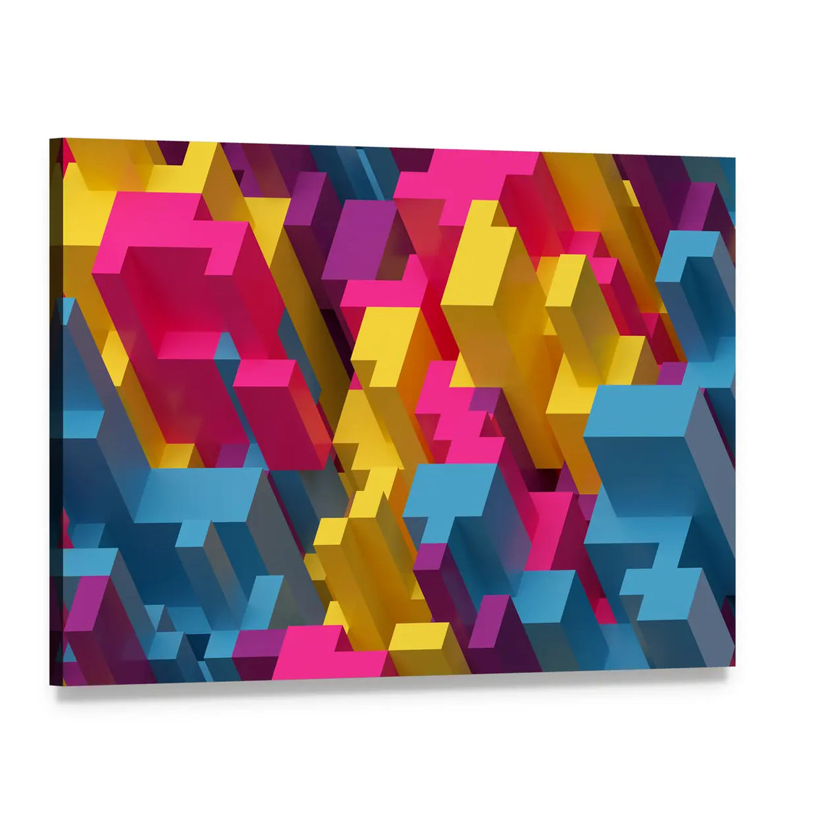 3d Geometric Blocks Digital Illustration Canvas Wall Art, single panel gallery wrapped canvas, angled product view