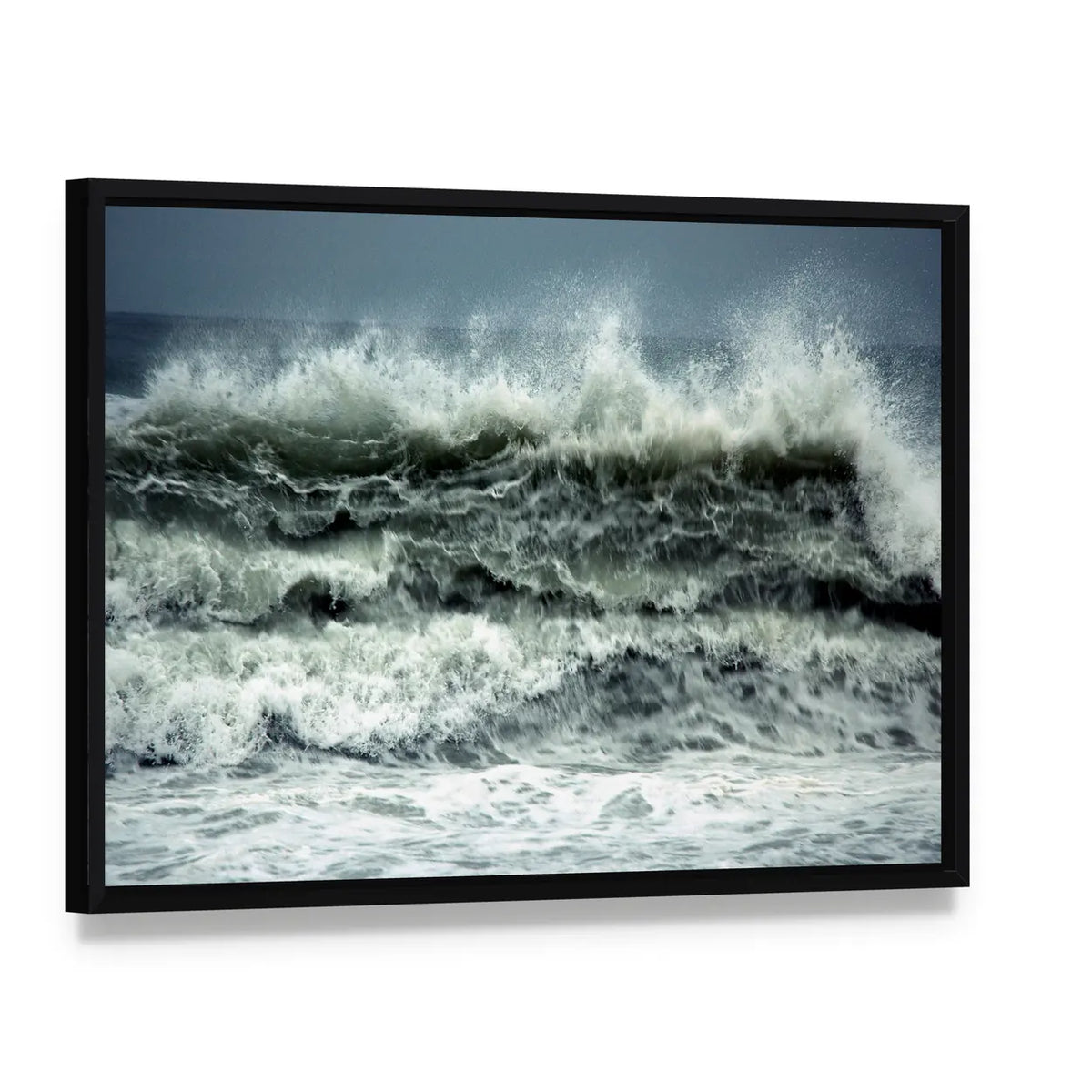 Turkey Coast In storm Canvas Wall Art, framed canvas in a black floater frame, angled product view