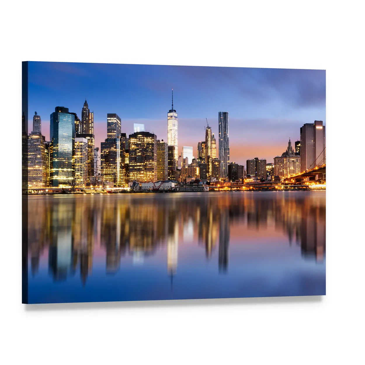 Sunrise Over Manhattan Canvas Wall Art, single panel gallery wrapped canvas, angled product view
