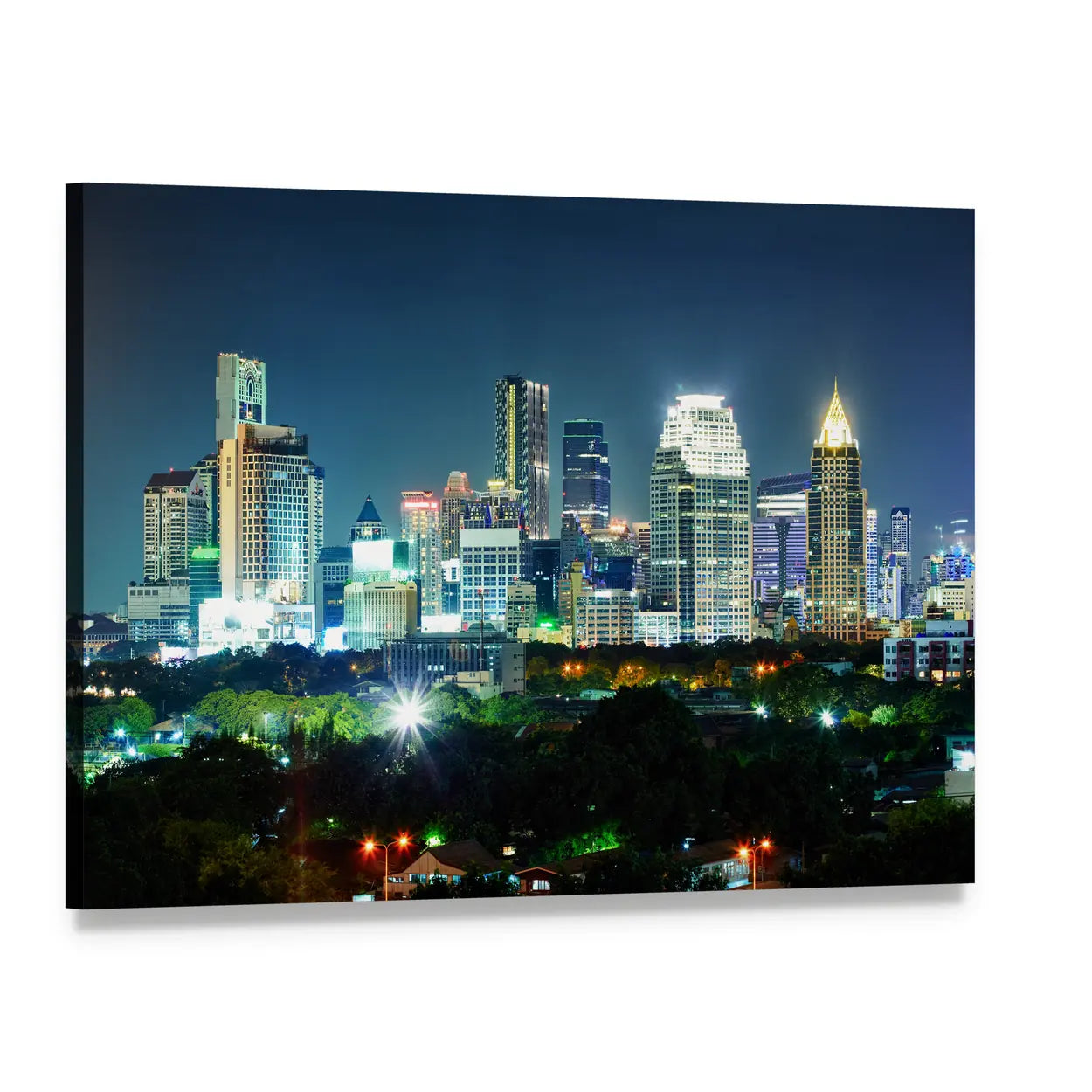 Bangkok Night Skyline Canvas Wall Art, single panel gallery wrapped canvas, angled product view