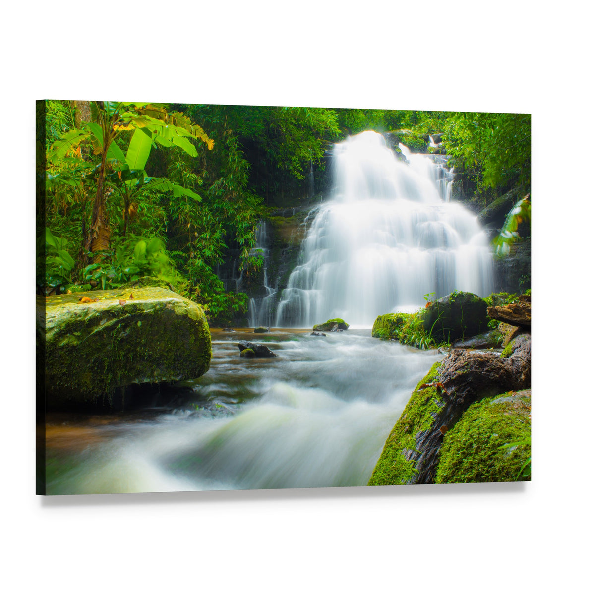 Mundaeng Waterfall Thailand Canvas Wall Art, single panel gallery wrapped canvas, angled product view