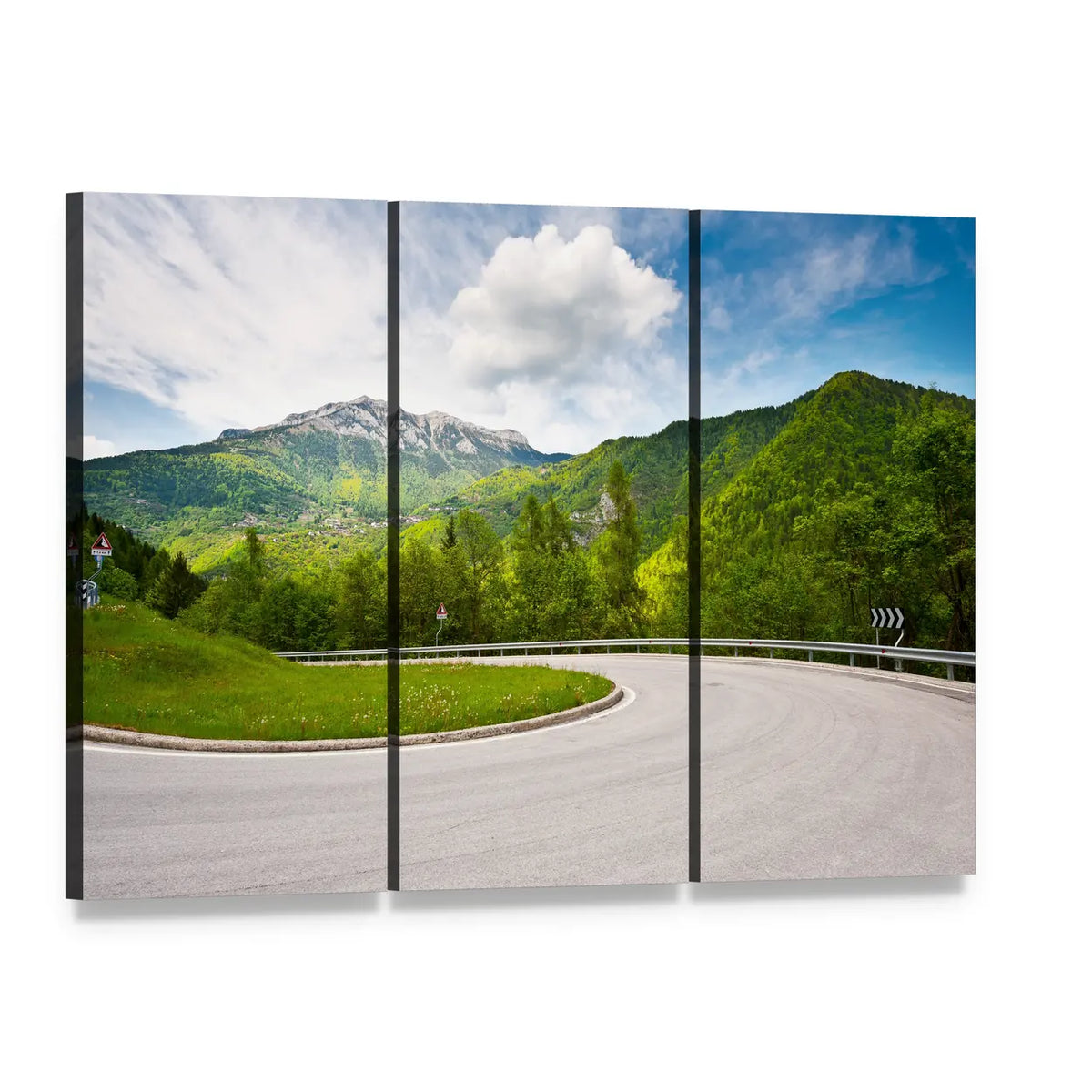 Winding Road in the Italian Alps Canvas Wall Art, 3 panel 3 Horizontal layout gallery wrapped canvas set, angled product view