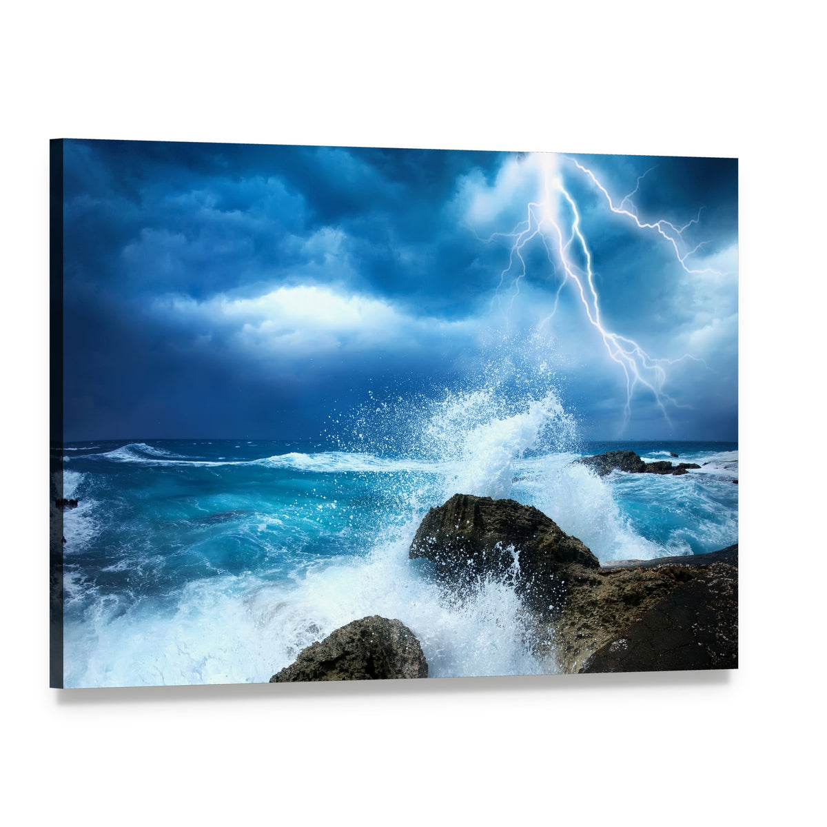 Lightning Storm Over Ocean Waves Canvas Wall Art, single panel gallery wrapped canvas, angled product view