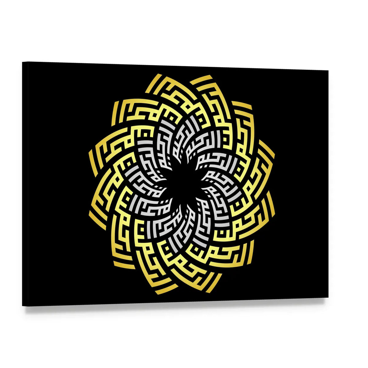Ar-rahman Ar-rahim Square Kufic Calligraphy Canvas Wall Art, single panel gallery wrapped canvas, angled product view