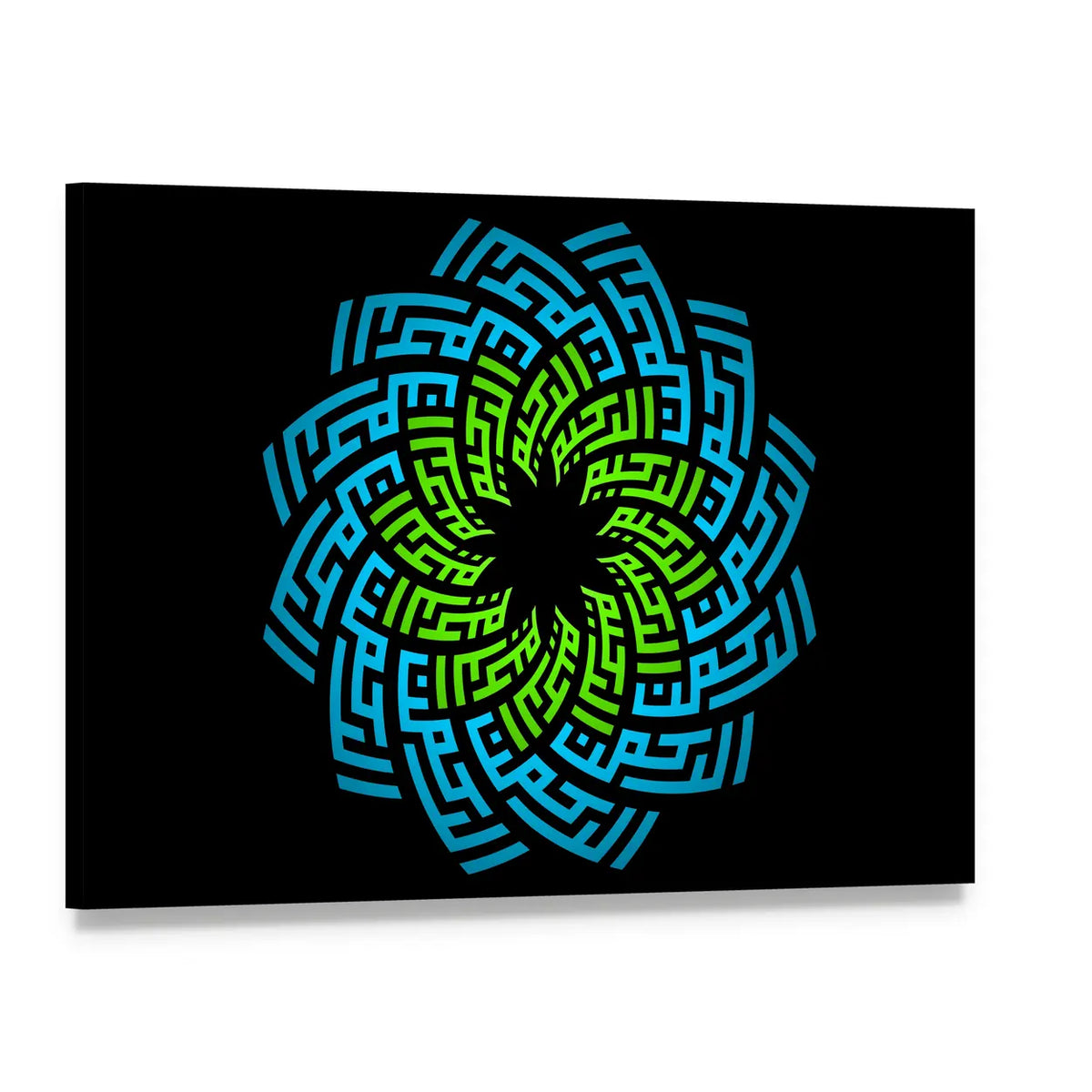 Ar-rahman Ar-rahim Calligraphy Mandala Canvas Wall Art, single panel gallery wrapped canvas, angled product view