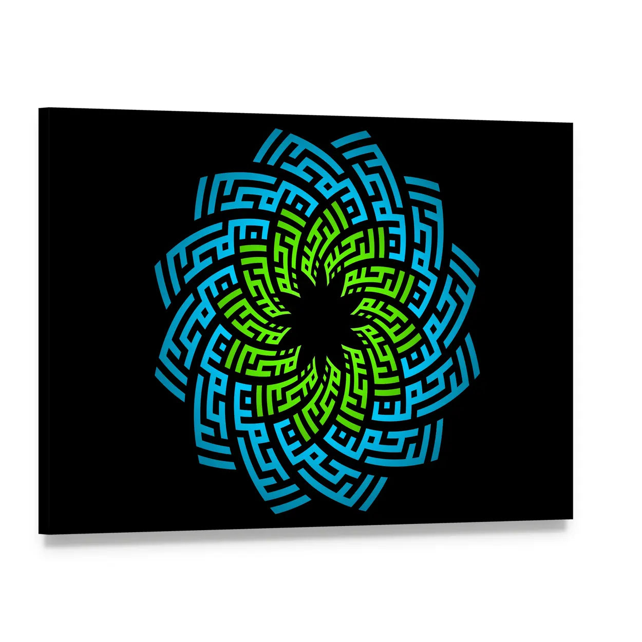 Ar-rahman Ar-rahim Calligraphy Mandala Canvas Wall Art, single panel gallery wrapped canvas, angled product view