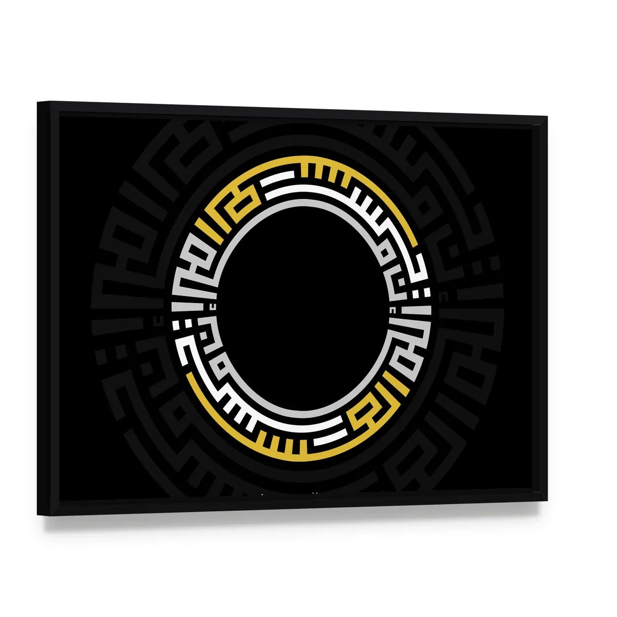 Verily with Every Difficulty There Is Relief Arabic Calligraphy Canvas Wall Art, framed canvas in a black floater frame, angled product view