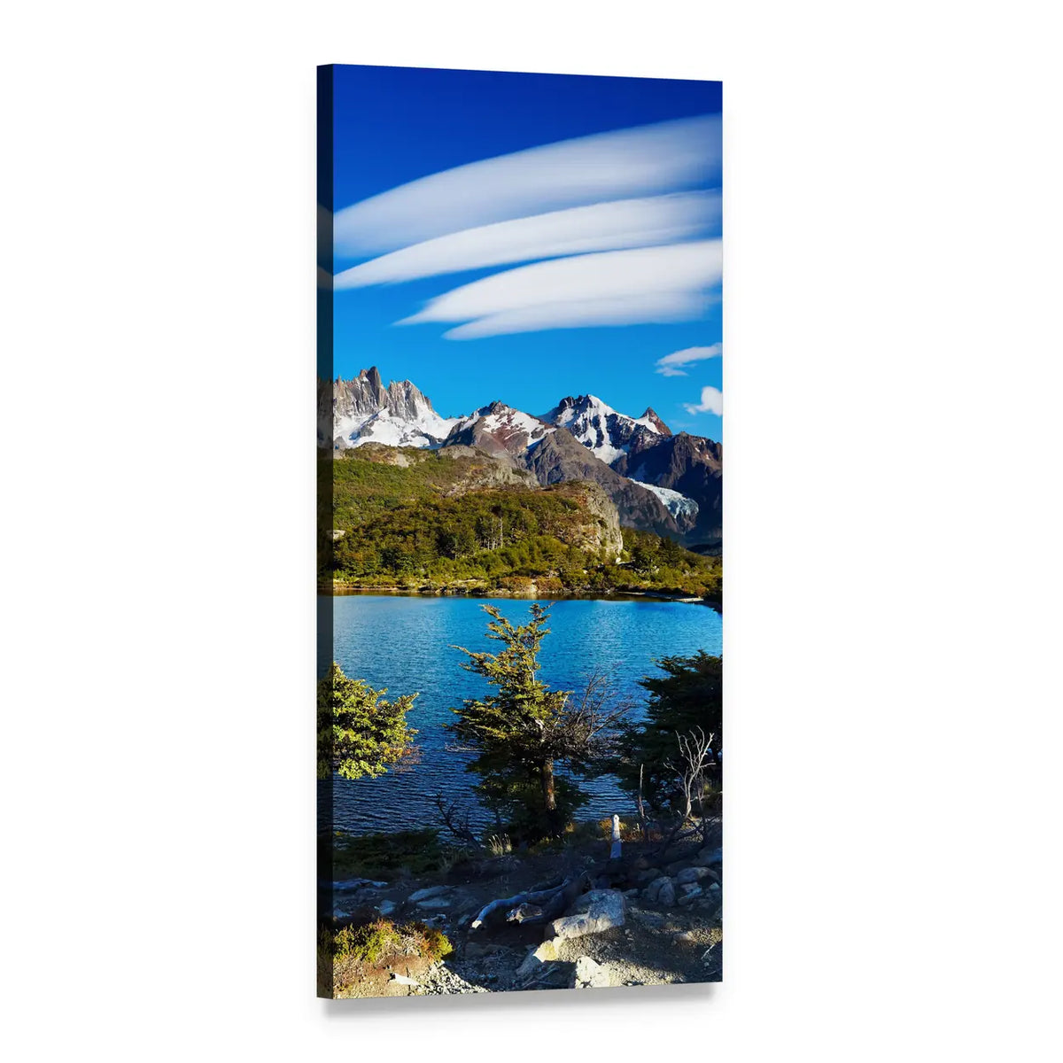 Laguna Capri Alpine Lake Vertical Canvas Wall Art, 1 panel 1 Vertical layout gallery wrapped canvas set, angled product view