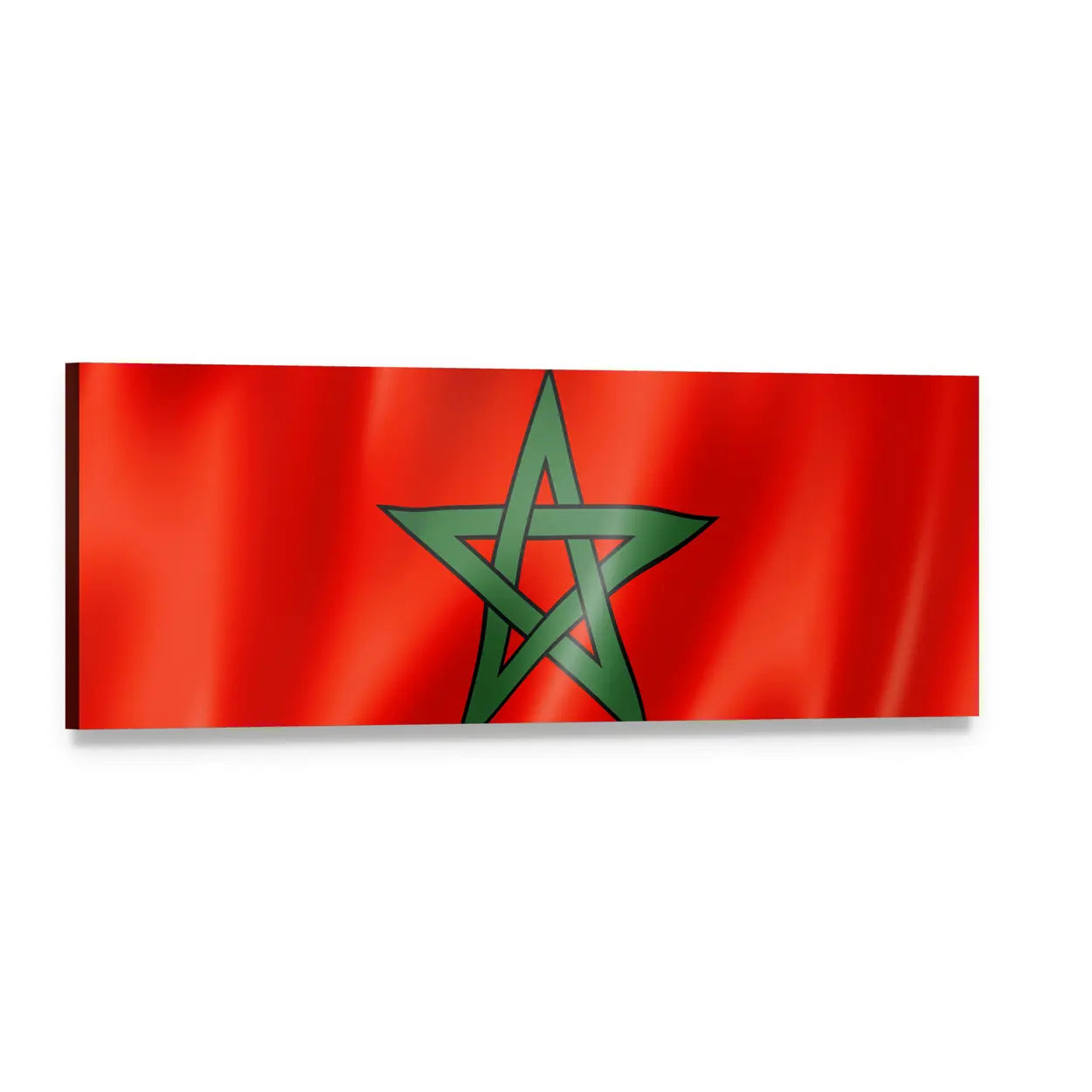 Moroccan Flag with Green Pentagram Star Panoramic Canvas Wall Art, single panel gallery wrapped canvas, angled product view