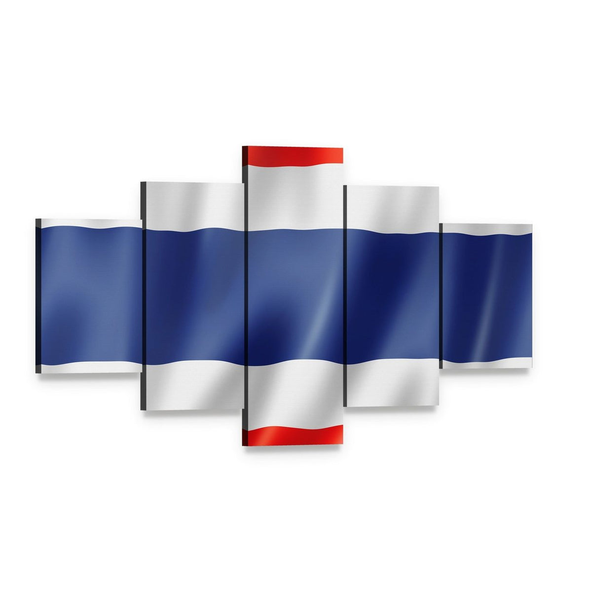 Waving Thailand Flag Canvas Wall Art, 5 panel 5 Star layout gallery wrapped canvas set, angled product view