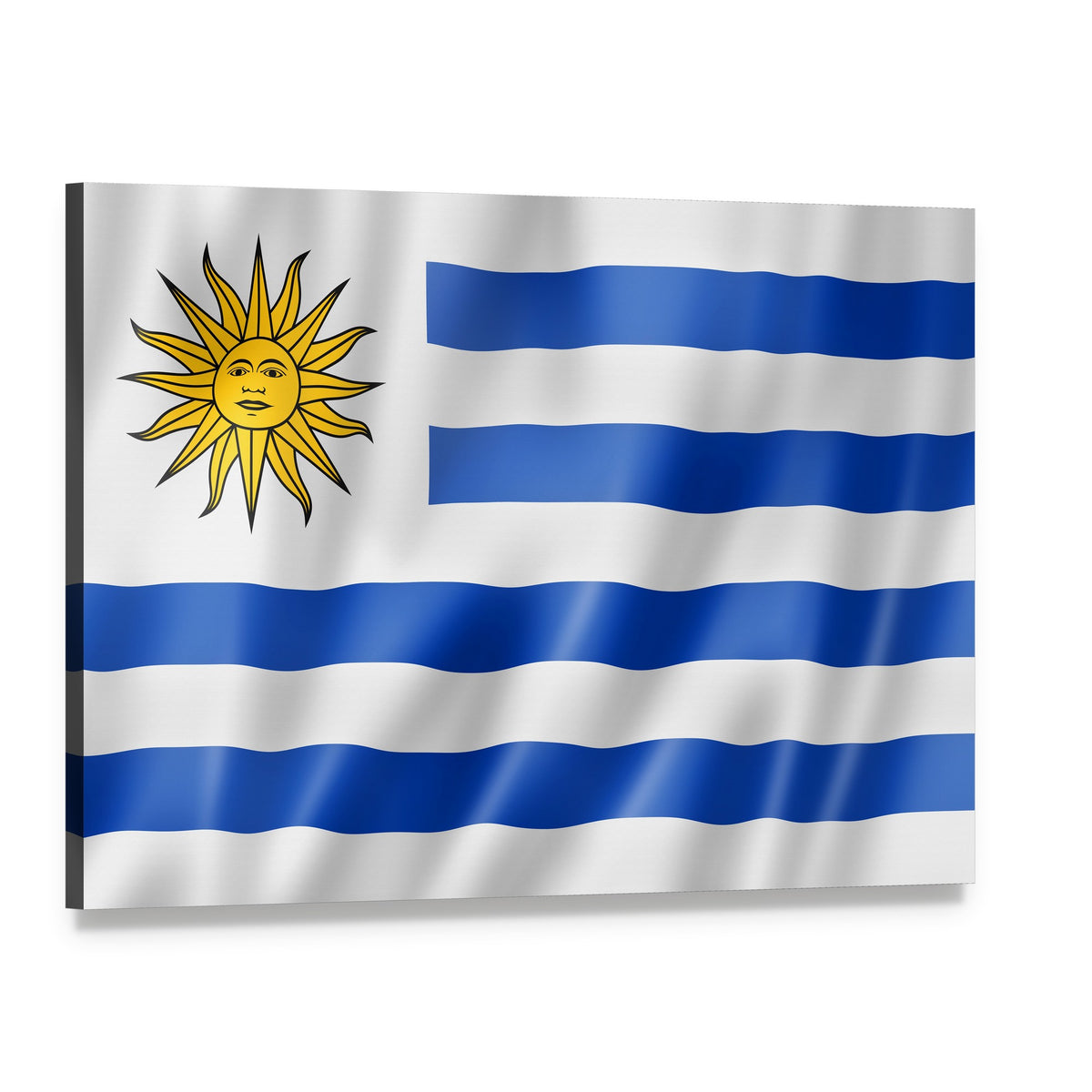 Uruguay Flag with Sun of May Canvas Wall Art, single panel gallery wrapped canvas, angled product view