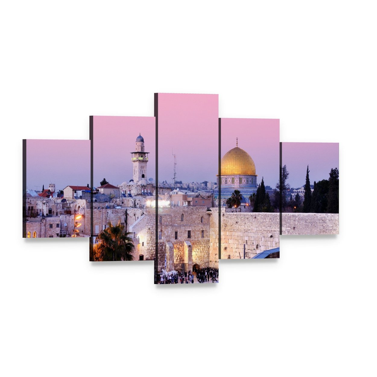 Al Aqsa Mosque at Dusk Canvas Wall Art, 5 panel 5 Star layout gallery wrapped canvas set, angled product view