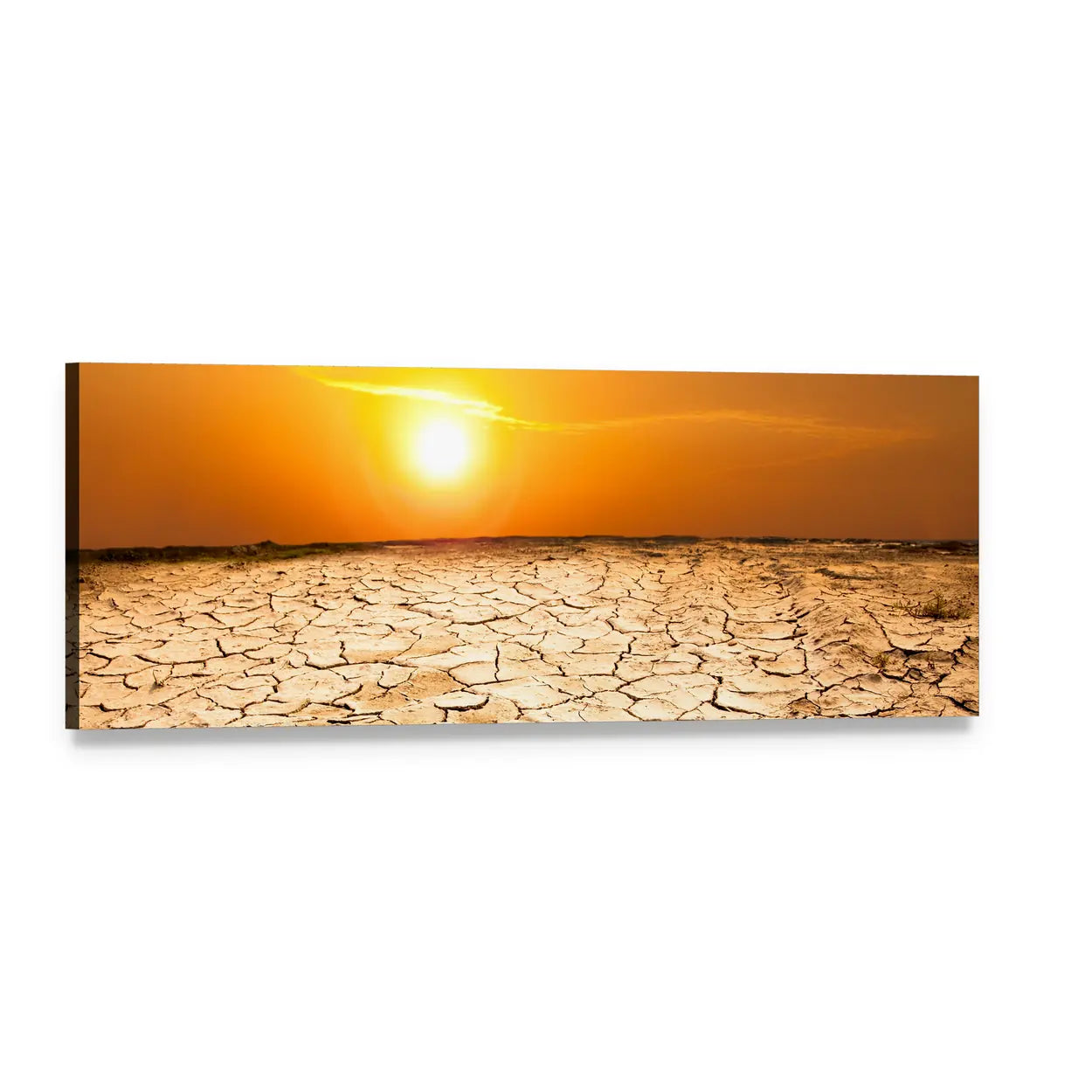 Cracked Earth at Golden Hour Panoramic Canvas Wall Art, single panel gallery wrapped canvas, angled product view