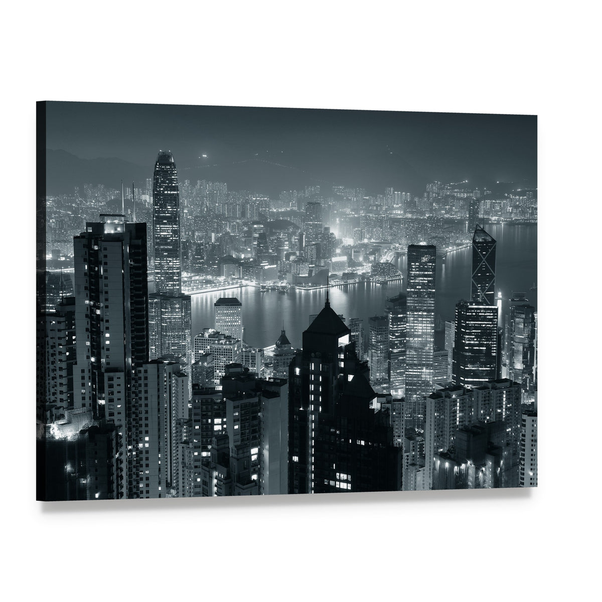 Hong Kong City Skyline at Night Canvas Wall Art, single panel gallery wrapped canvas, angled product view