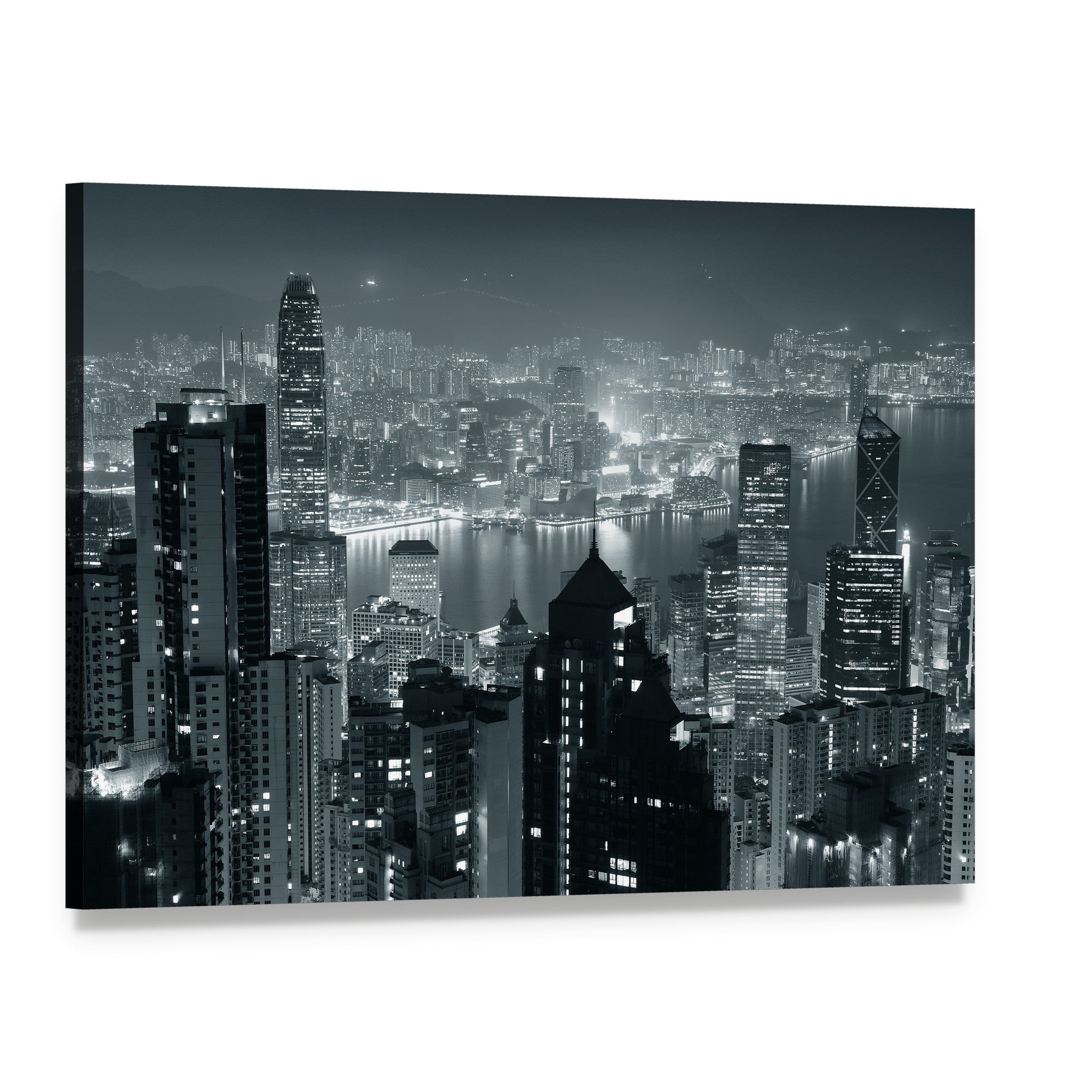 Hong Kong City Skyline at Night Canvas Wall Art, single panel gallery wrapped canvas, angled product view