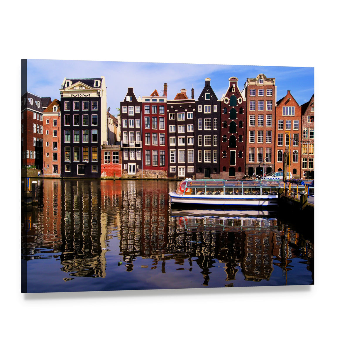 Canal View of Amsterdam's Traditional Houses Canvas Wall Art, single panel gallery wrapped canvas, angled product view