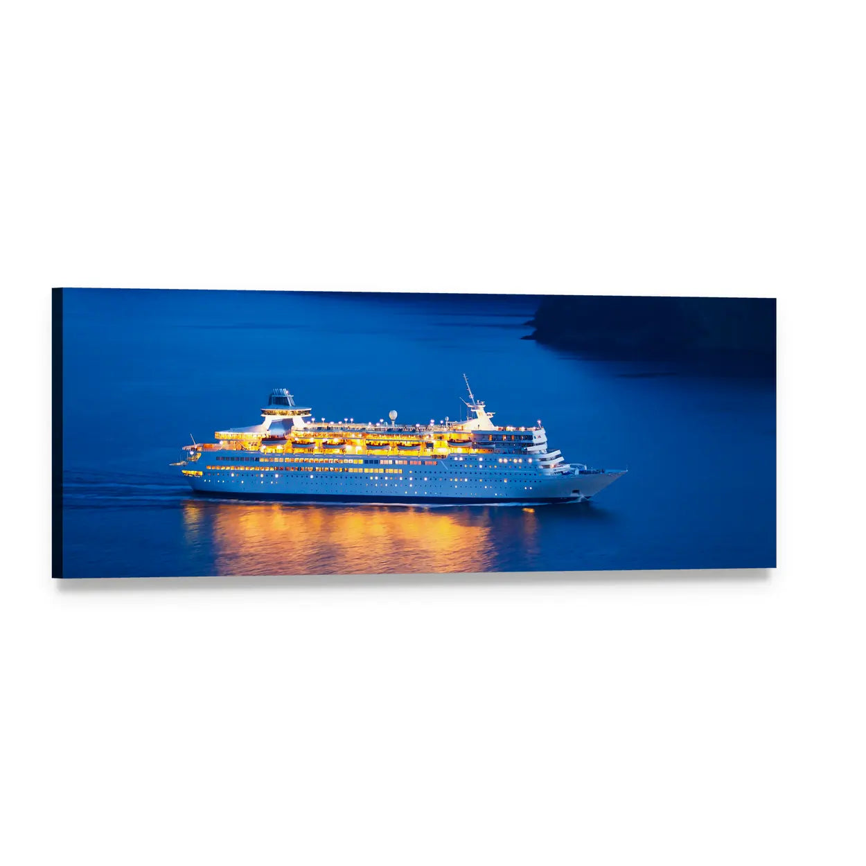 Cruise Ship at Sunset Panoramic Canvas Wall Art, single panel gallery wrapped canvas, angled product view