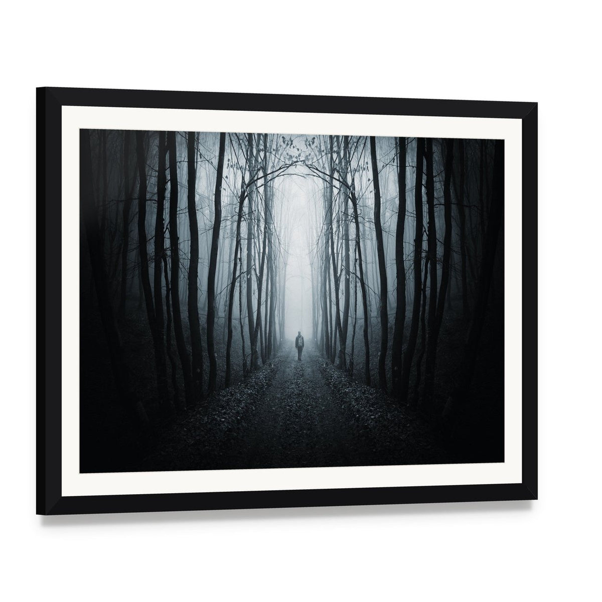 Unknown Horror Jungle Street Canvas Wall Art, framed print with white mat and black frame, angled product view