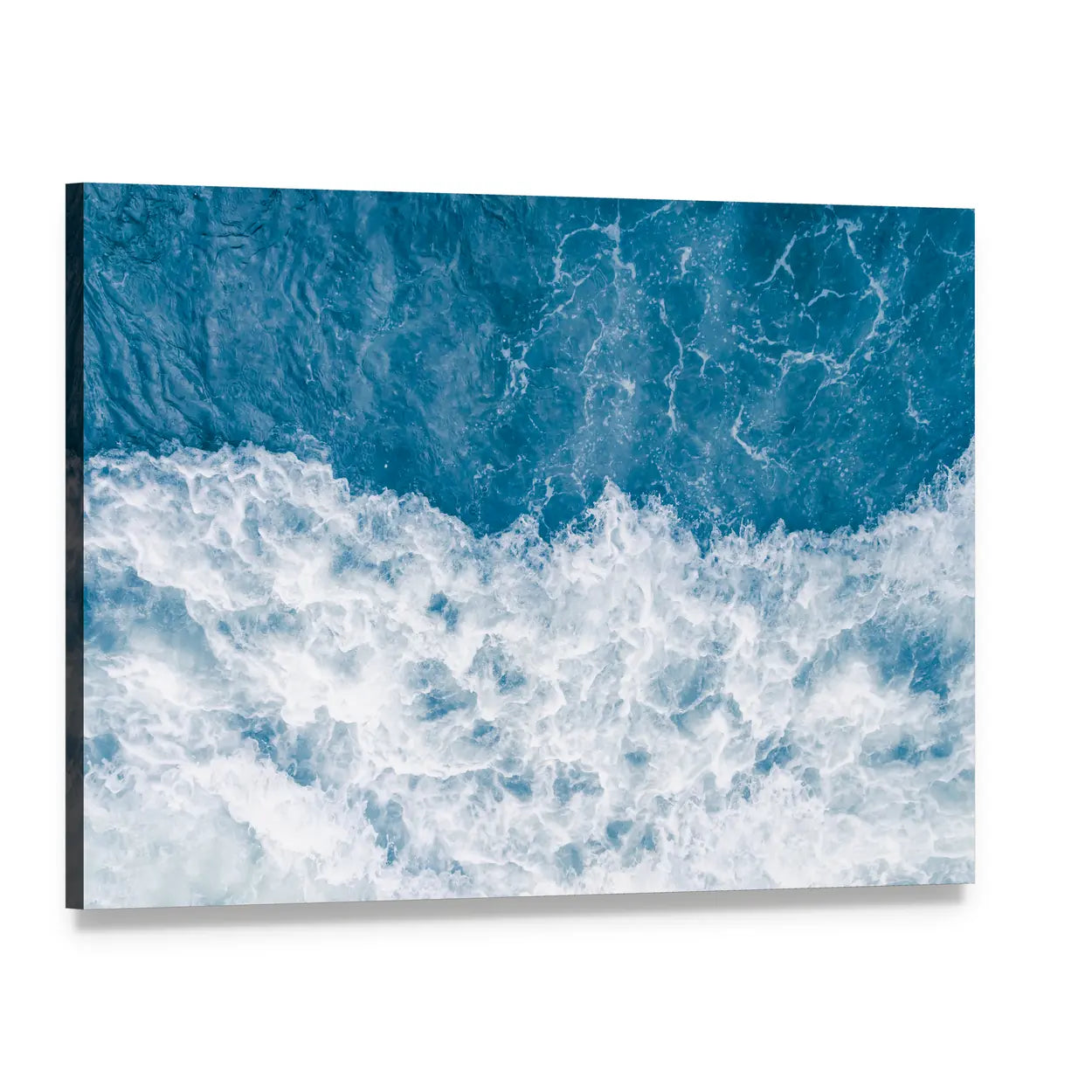 Pale Blue Sea Wave Canvas Wall Art, single panel gallery wrapped canvas, angled product view